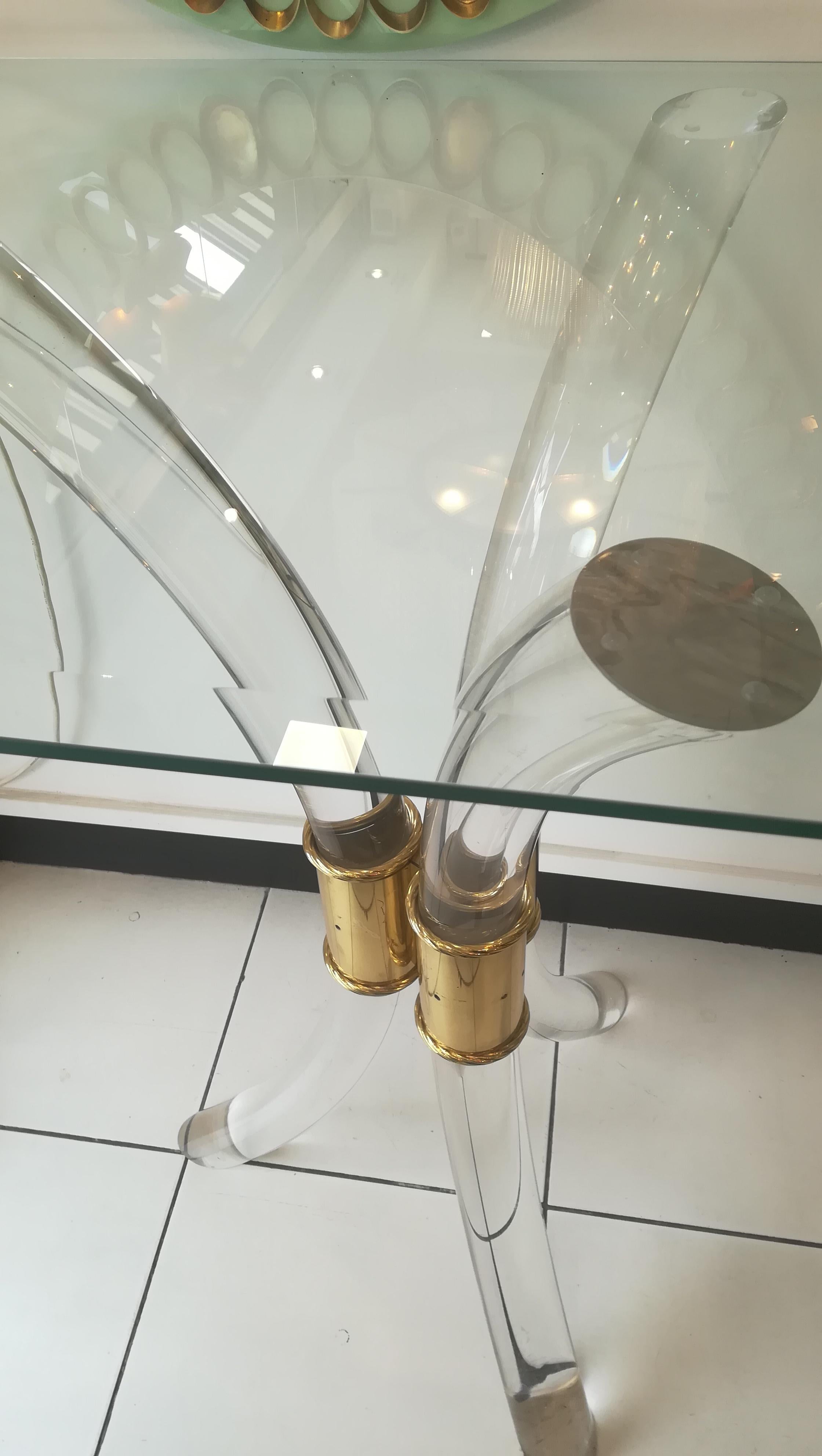 Plexiglass and Brass Console Circa 1970, with glass Tray For Sale 5