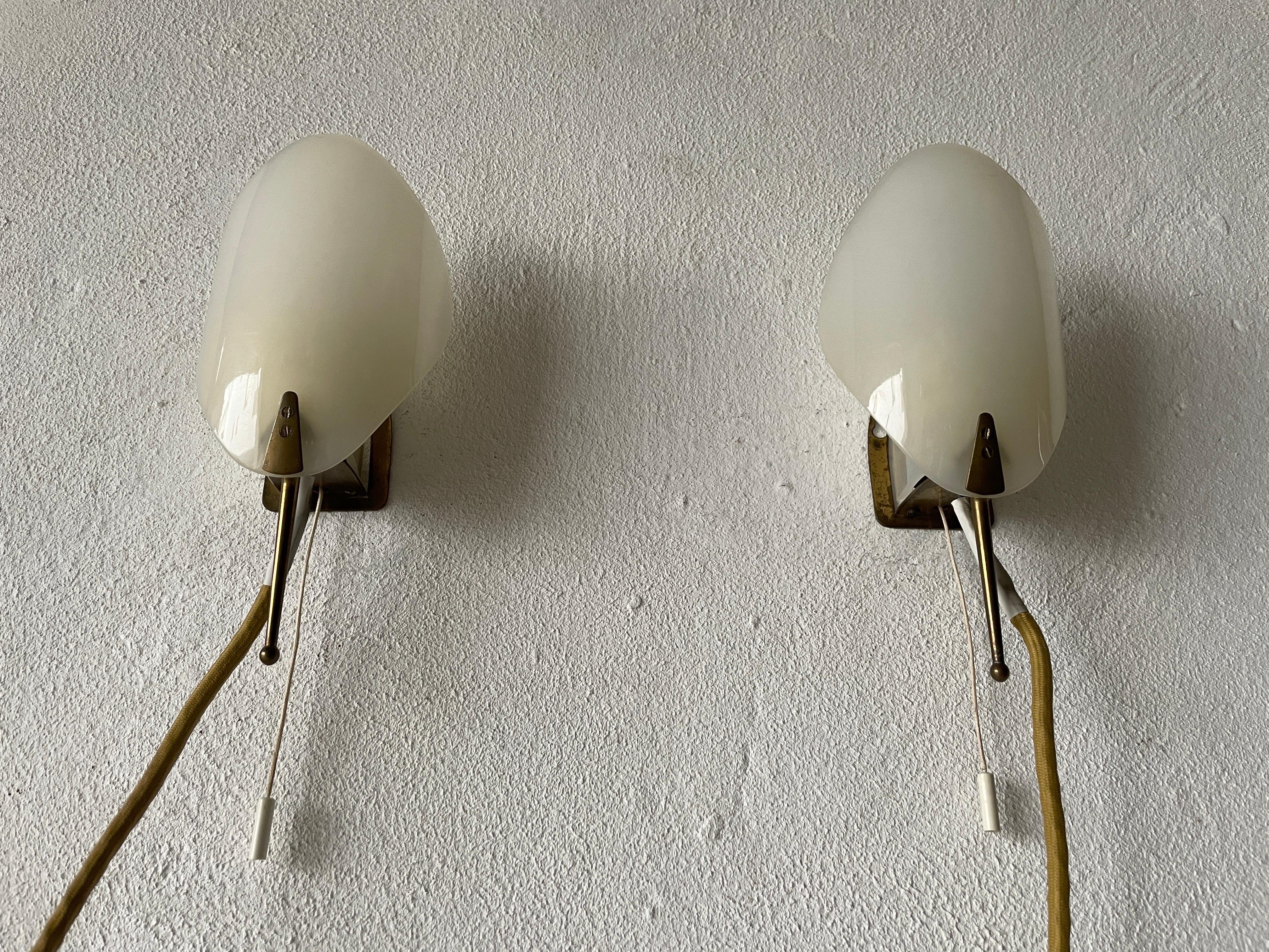 Plexiglass and Brass Leaf shaped Pair of Sconces, 1950s, Germany In Good Condition In Hagenbach, DE