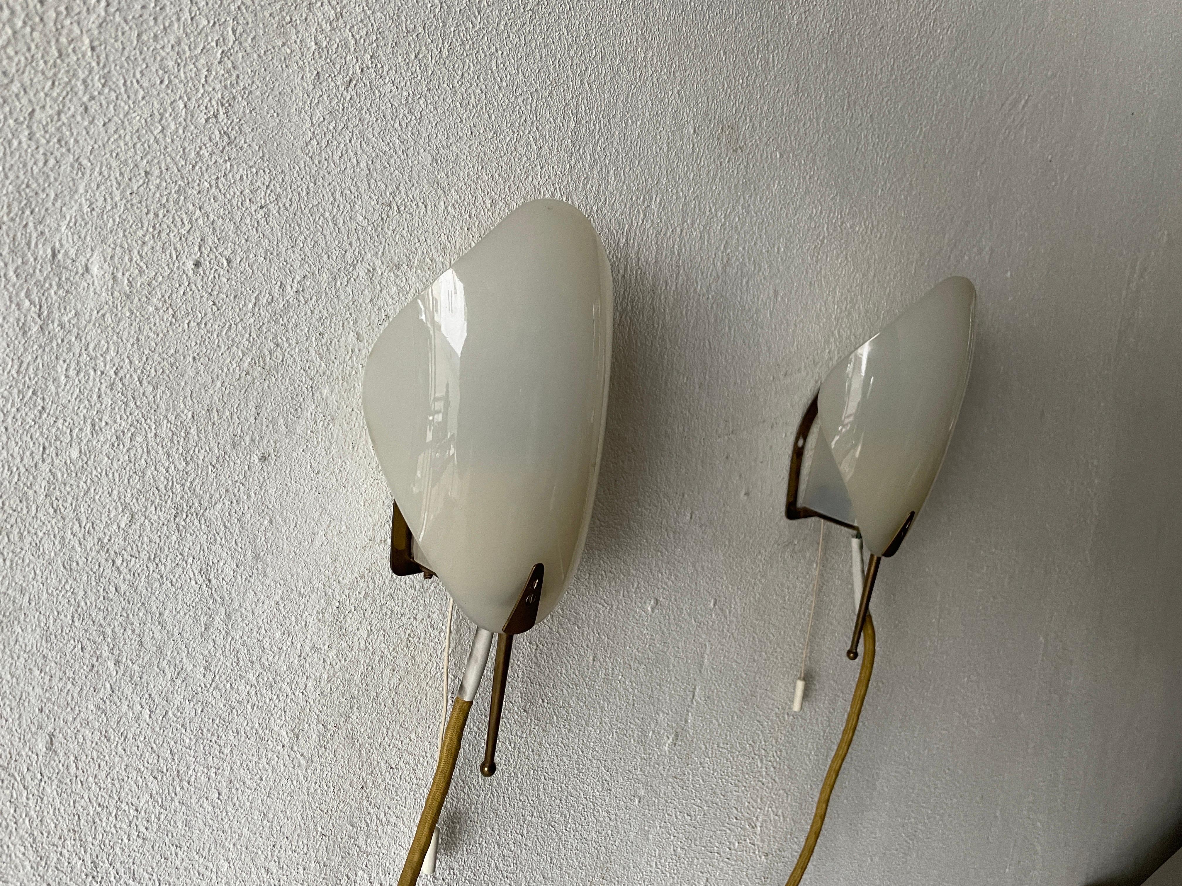 Mid-20th Century Plexiglass and Brass Leaf shaped Pair of Sconces, 1950s, Germany