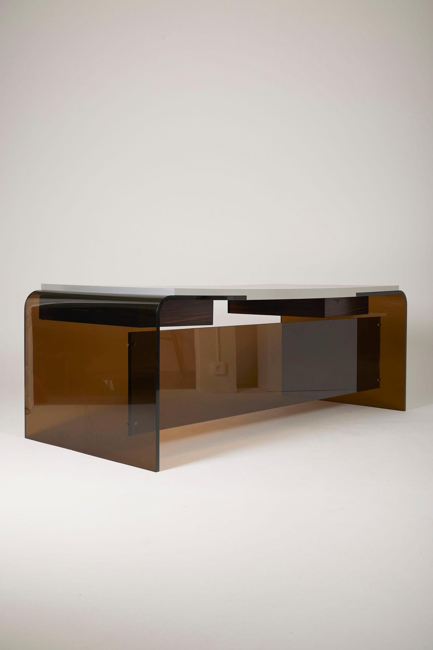 Schreibtisch aus Plexiglas und Ebenholz im Angebot 6