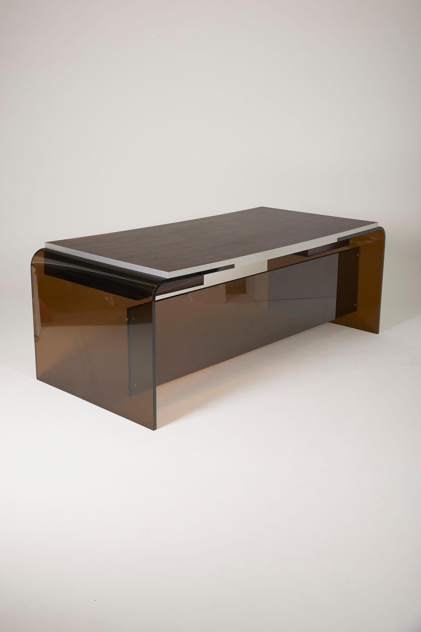 Schreibtisch aus Plexiglas und Ebenholz im Angebot 7