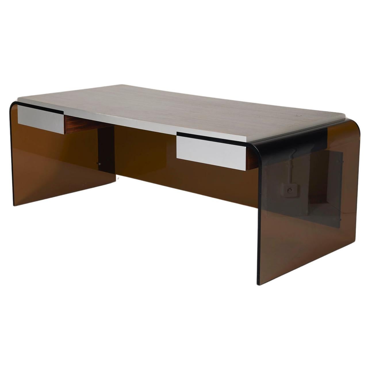 Schreibtisch aus Plexiglas und Ebenholz im Angebot