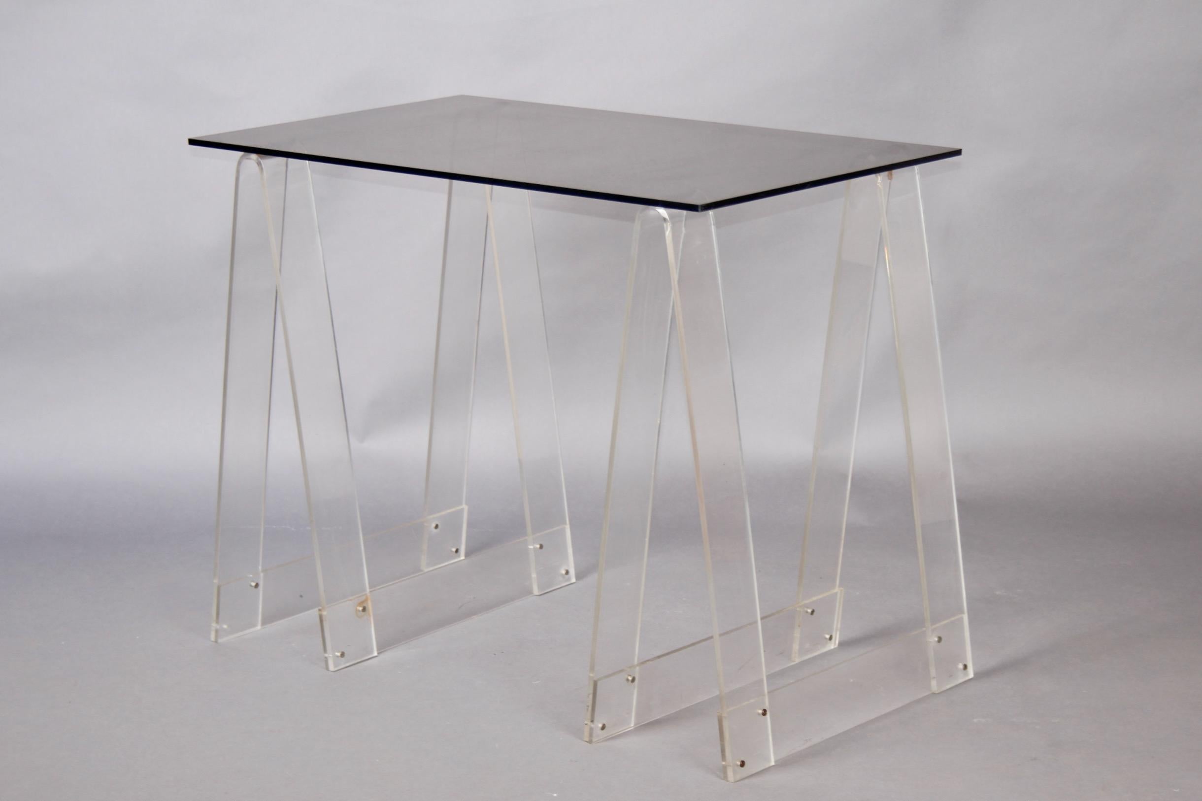 French PLexiglass and glass desk For Sale