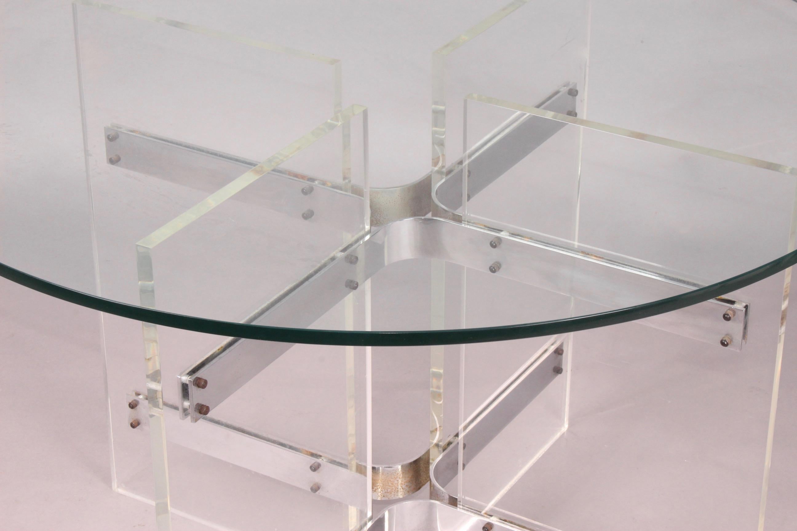 European Plexiglass and Glass Guerdon or Dinning Table for 4 People