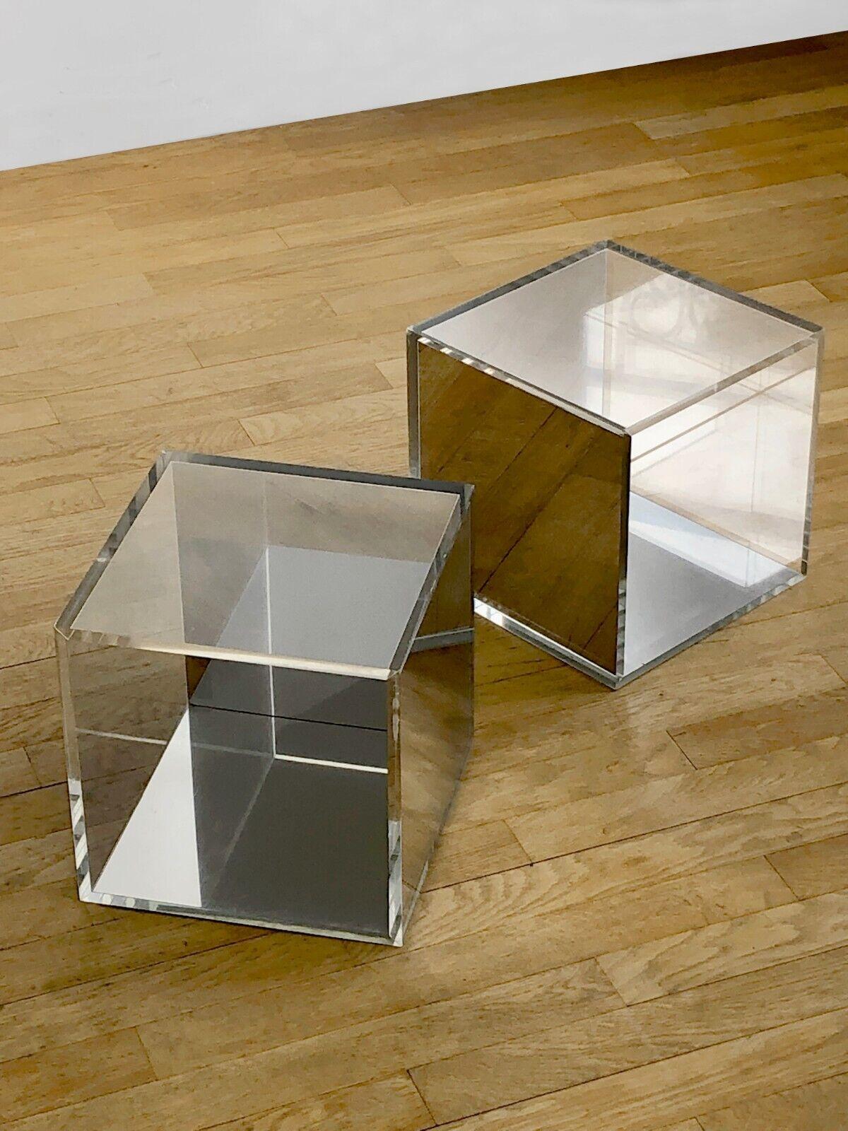 Space Age A Pair of OP-ART LUCITE & MIRROR Infinity NESTING or SIDE TABLES, France 1970 For Sale