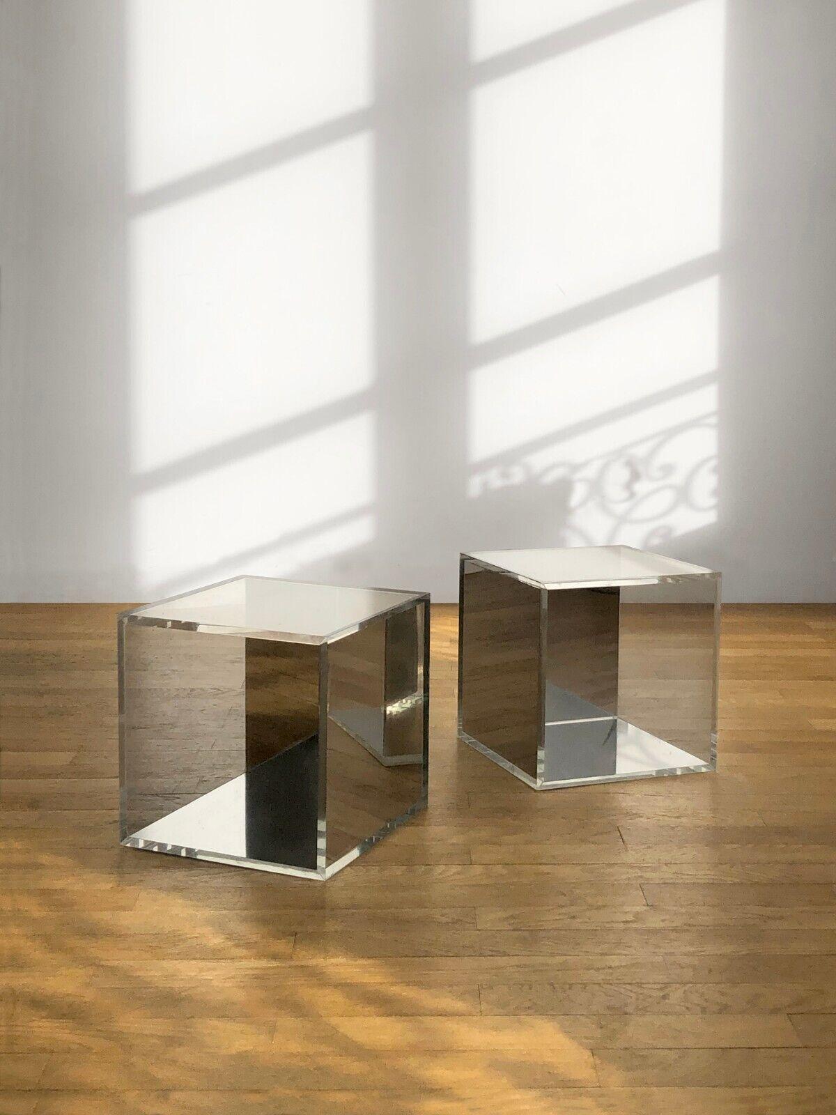 Late 20th Century A Pair of OP-ART LUCITE & MIRROR Infinity NESTING or SIDE TABLES, France 1970 For Sale