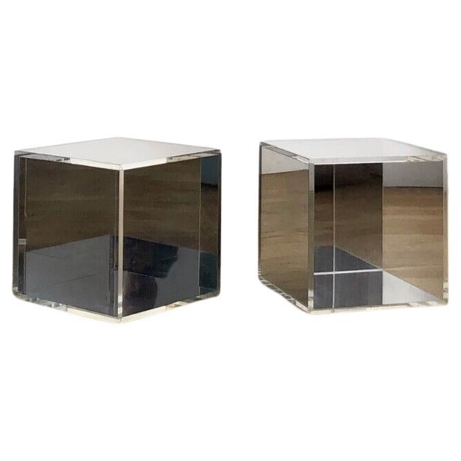 Paire de tables d'appoint ou de tables d'appoint OP-ART LUCITE & MIRROR Infinity, France 1970 en vente