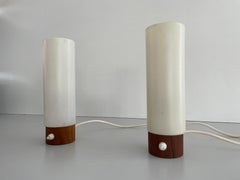 Plexiglass and Wood Base Pair of Bedside Lamps, 1970s, Germany