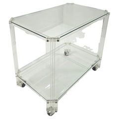 Chariot de bar en plexiglas avec deux étagères en verre Mid-Century Modern Italy 70/80s