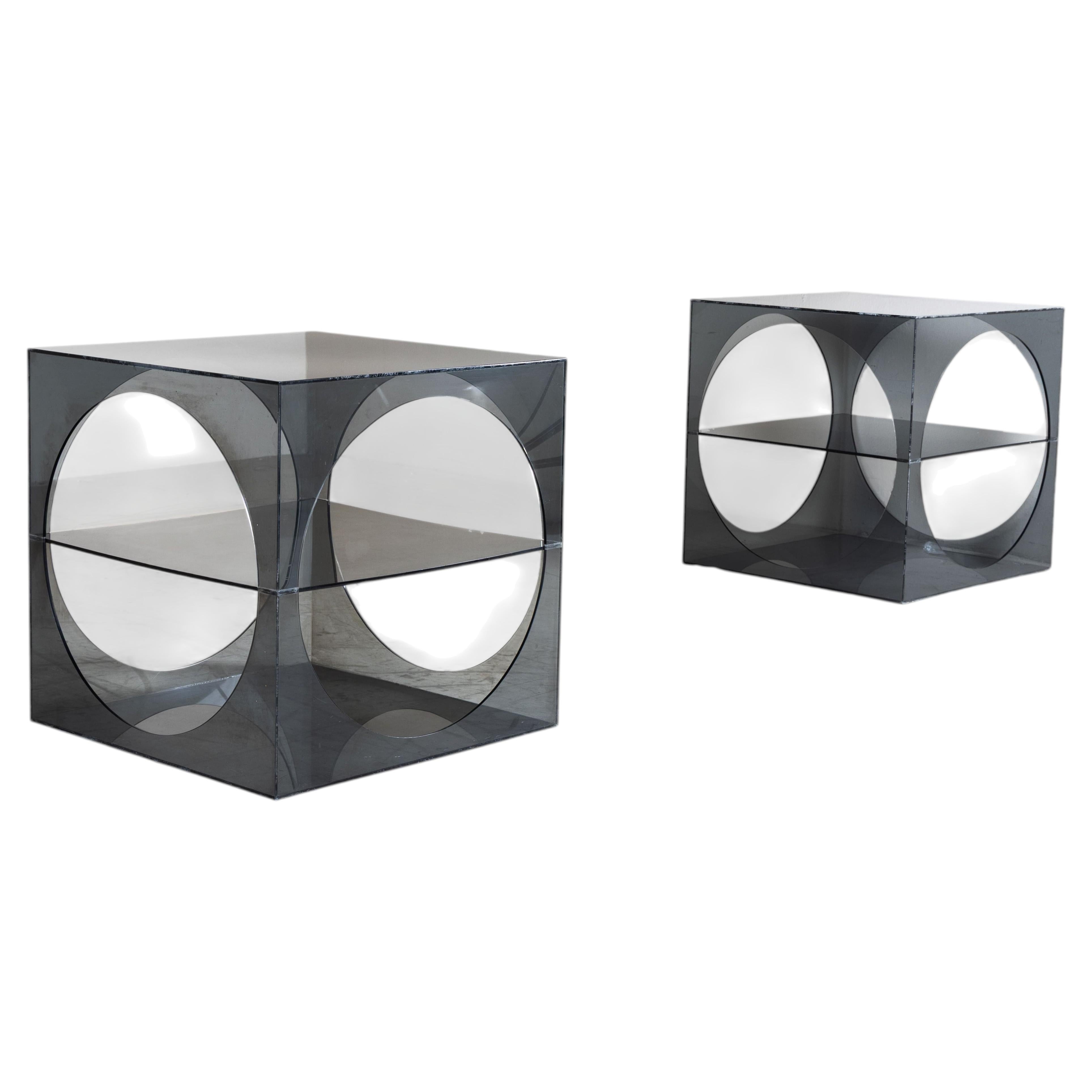 Plexiglass bedside tables, 1970 set of 2