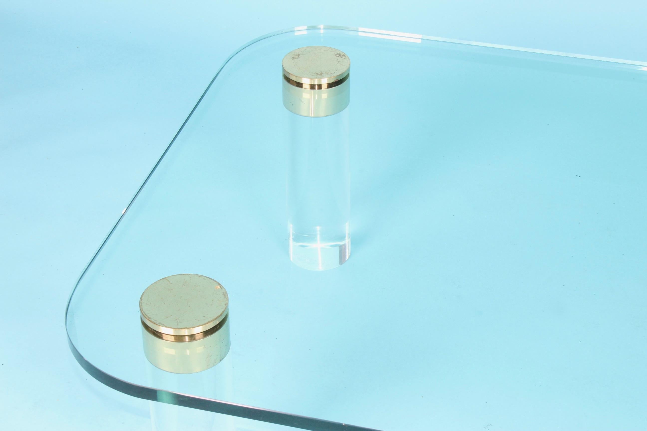 Plexiglas Brass and Glass Coffee Table 1