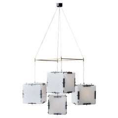 Plexiglass, Brass and Metal Chandelier by Stilux