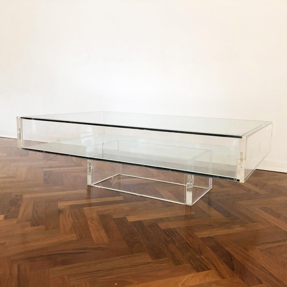 Glass Plexiglass Coffee Table Original 1970s -Design- For Sale