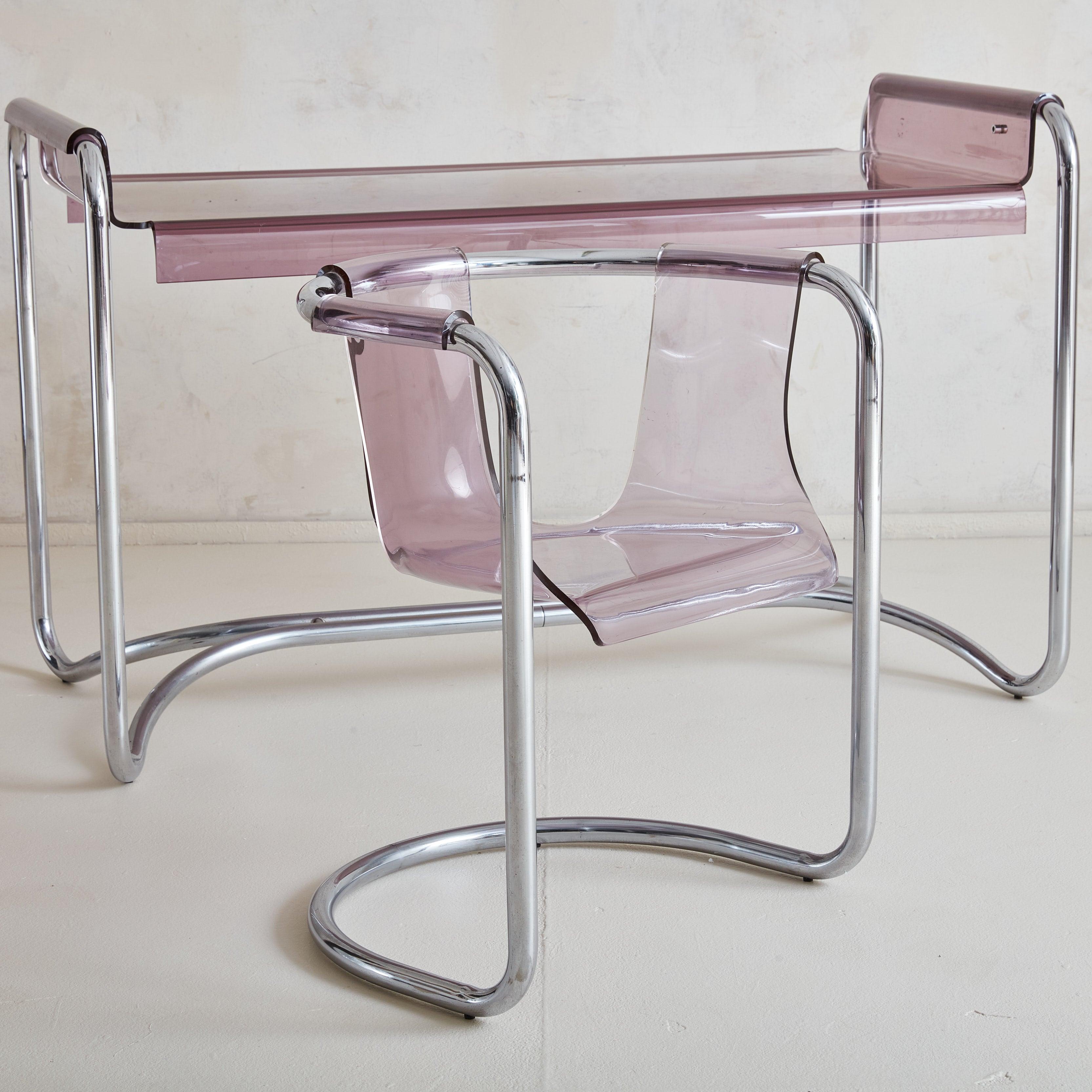 Moderno Scrivania + sedia in plexiglass di Fabio Lenci per Formes Nouvelles, Italia 1970s in vendita