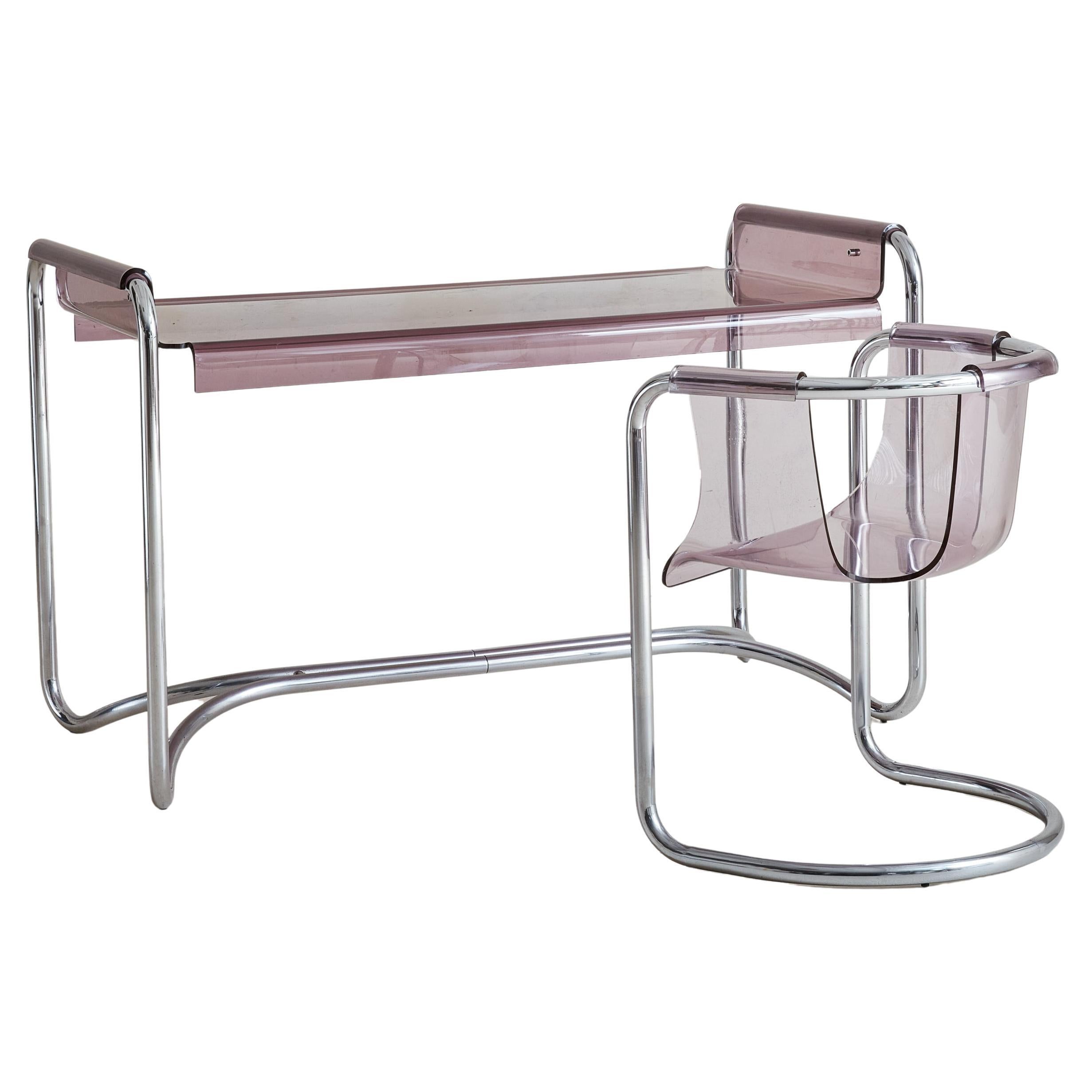 Escritorio + Silla de plexiglás de Fabio Lenci para Formes Nouvelles, Italia Años 70