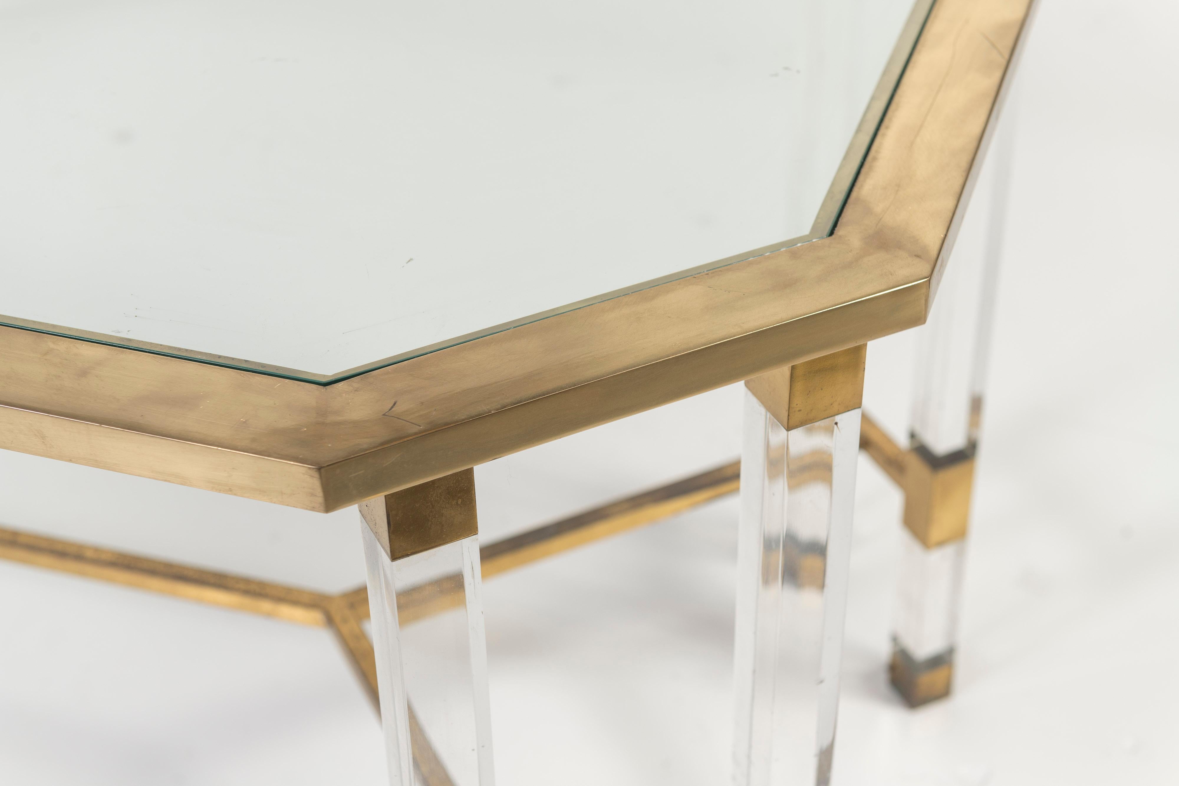 Plexiglass, Glass and Brass Dining Table in the Style of Charles Hollis Jones For Sale 6
