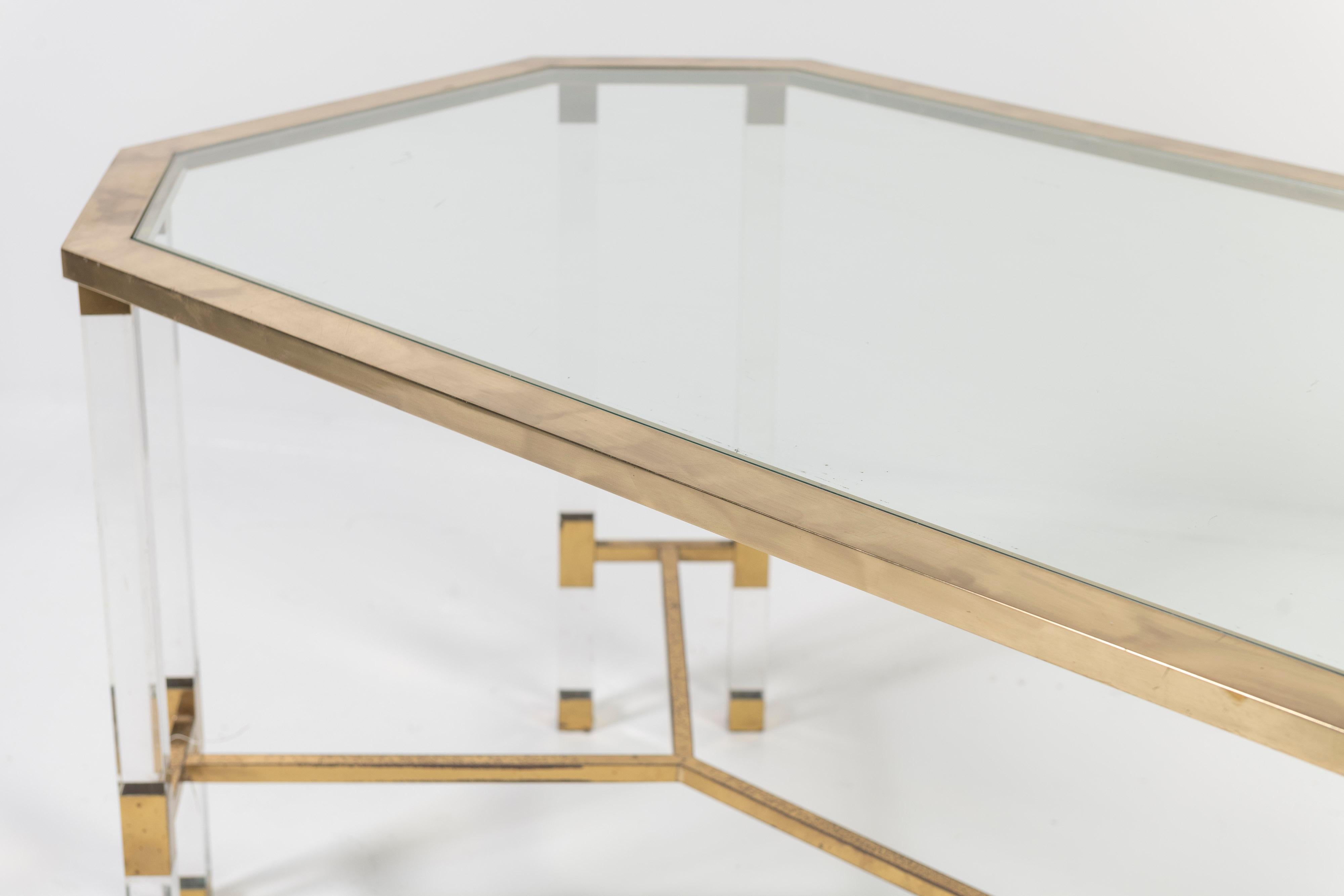 Plexiglass, Glass and Brass Dining Table in the Style of Charles Hollis Jones For Sale 7