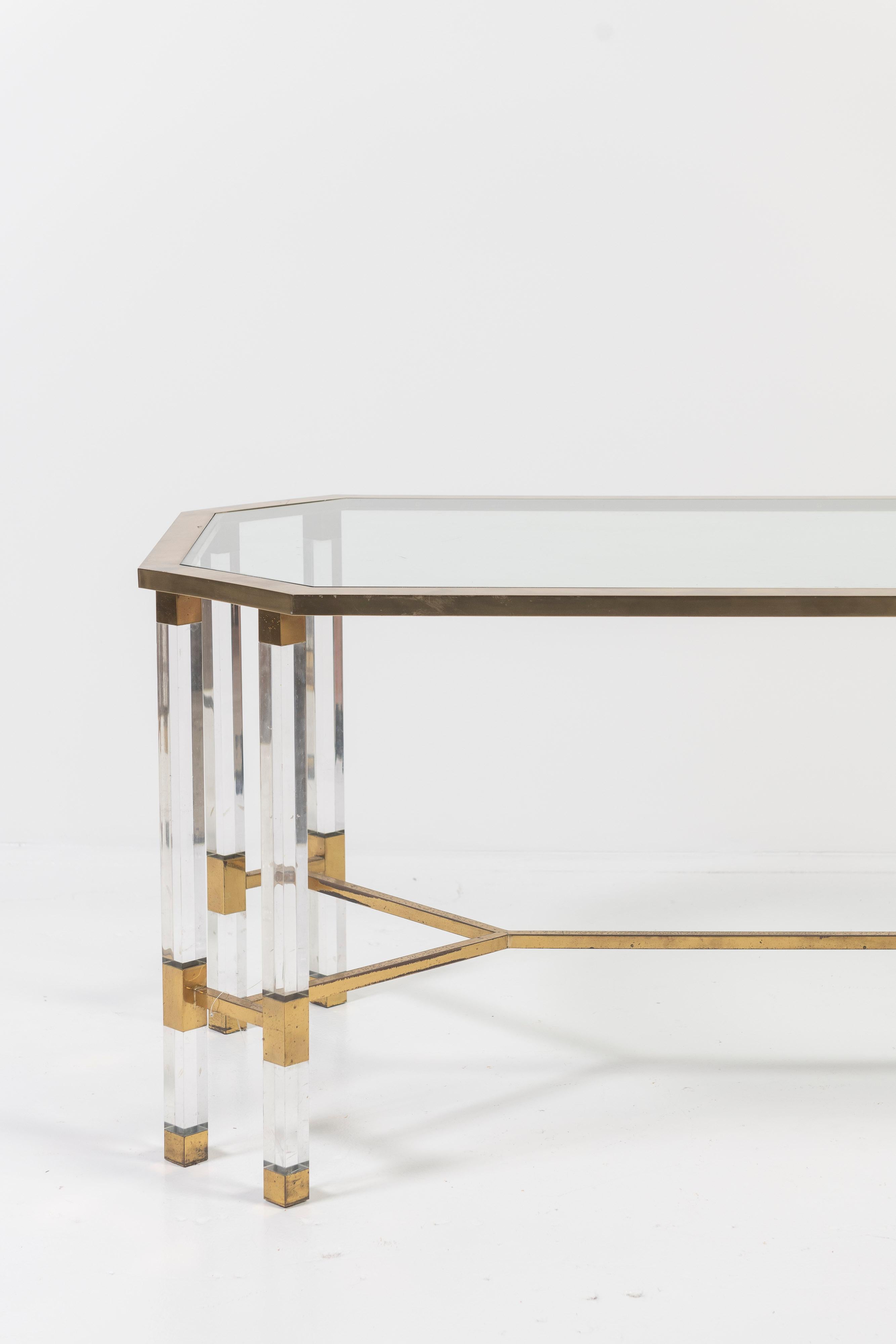North American Plexiglass, Glass and Brass Dining Table in the Style of Charles Hollis Jones For Sale