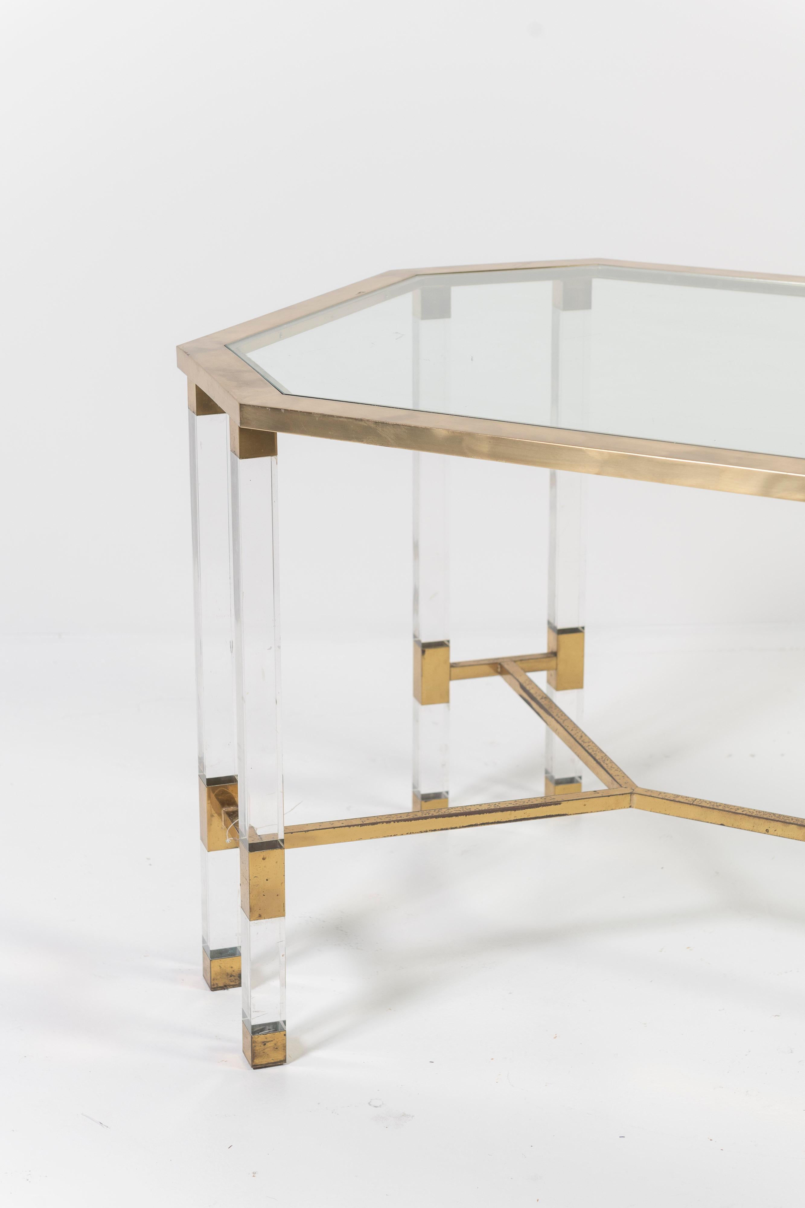 Plexiglass, Glass and Brass Dining Table in the Style of Charles Hollis Jones For Sale 1