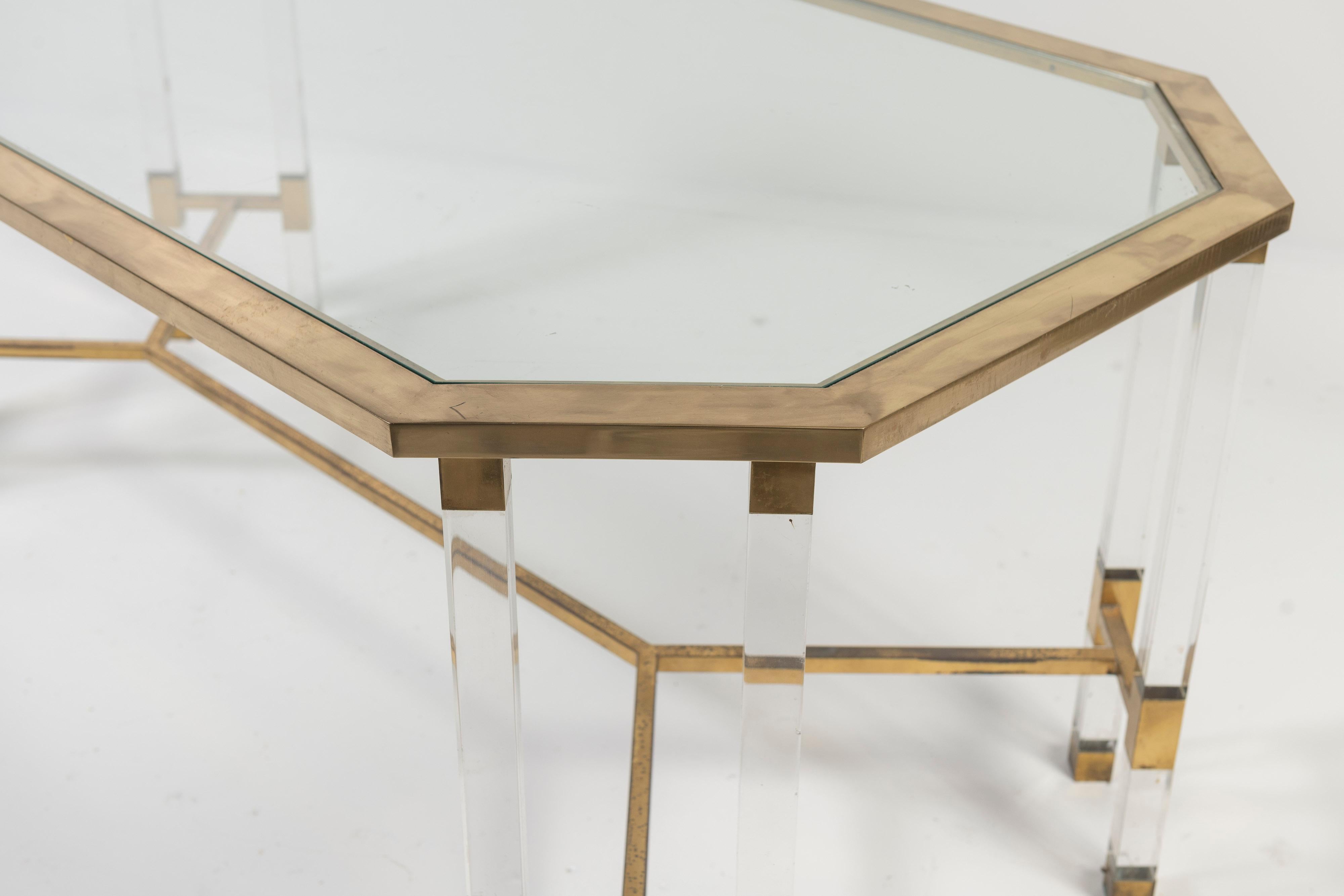 Plexiglass, Glass and Brass Dining Table in the Style of Charles Hollis Jones For Sale 2