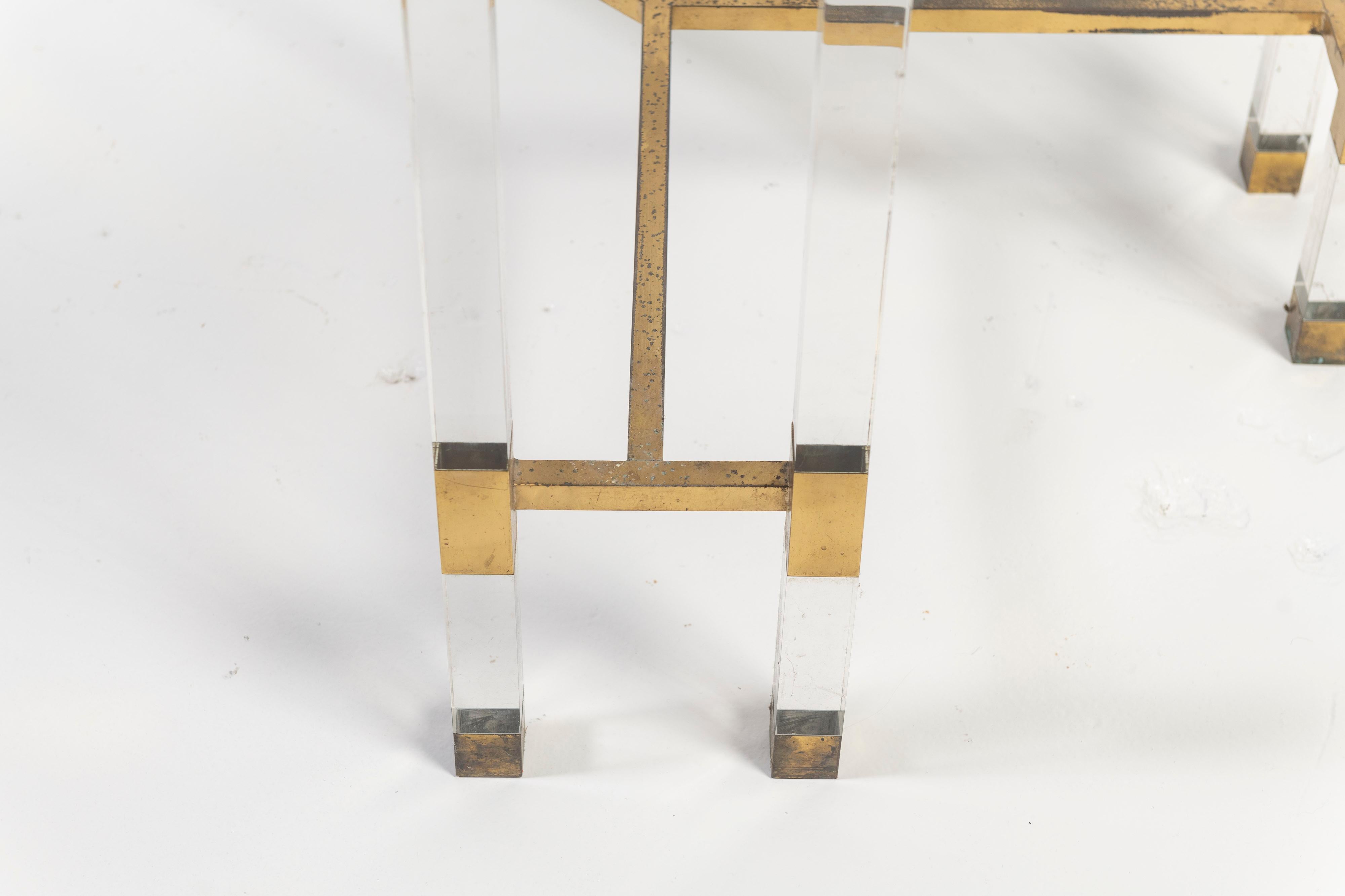 Plexiglass, Glass and Brass Dining Table in the Style of Charles Hollis Jones For Sale 3