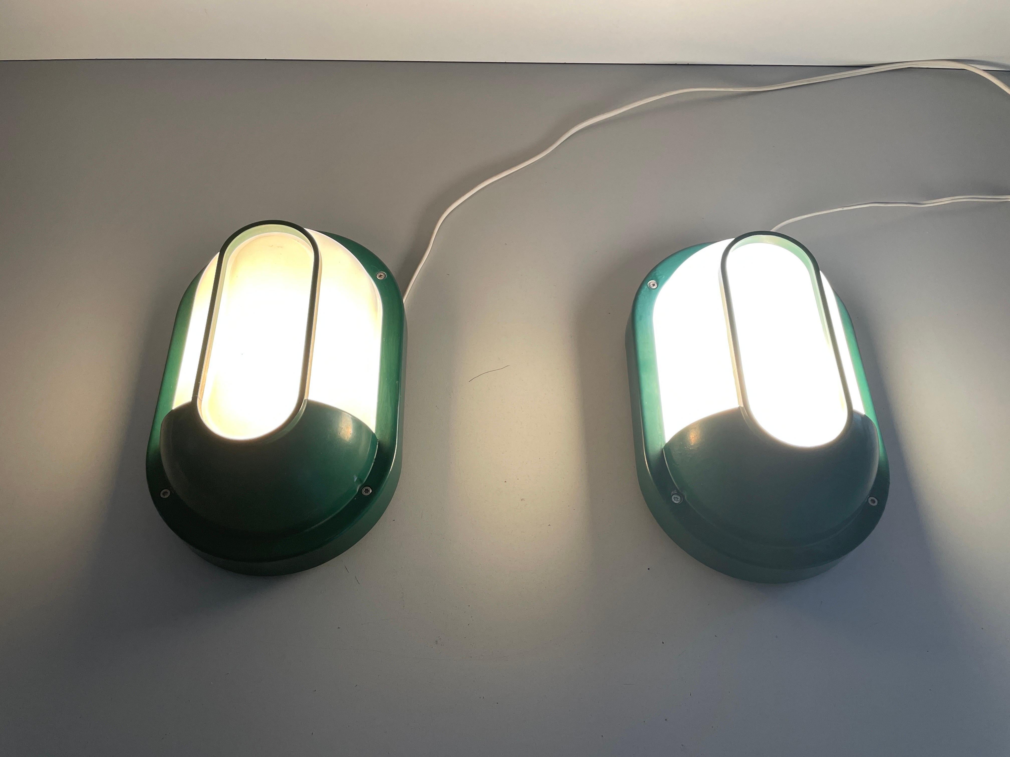 Plexiglass & Green Metal Pair of Sconces by Bonalux, 1980s, Germany For Sale 5