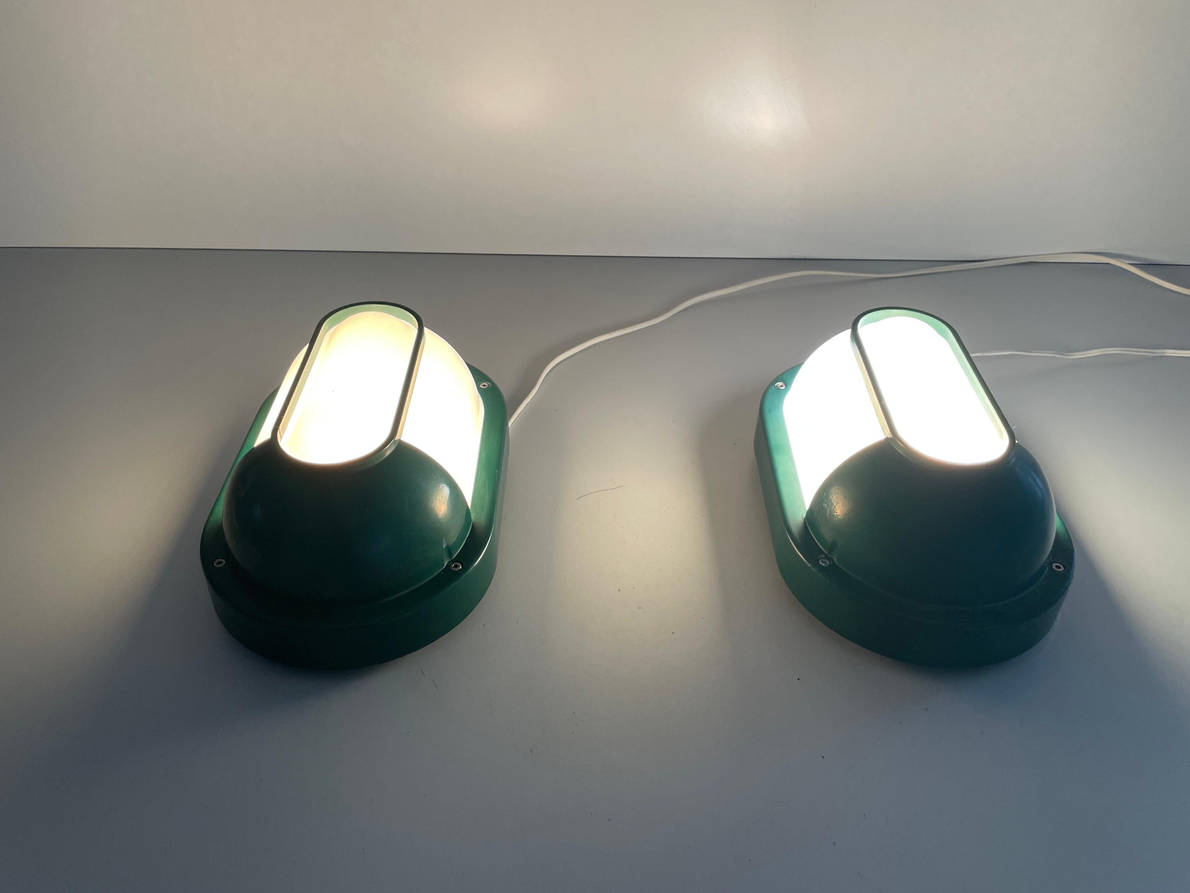Plexiglass & Green Metal Pair of Sconces by Bonalux, 1980s, Germany For Sale 6