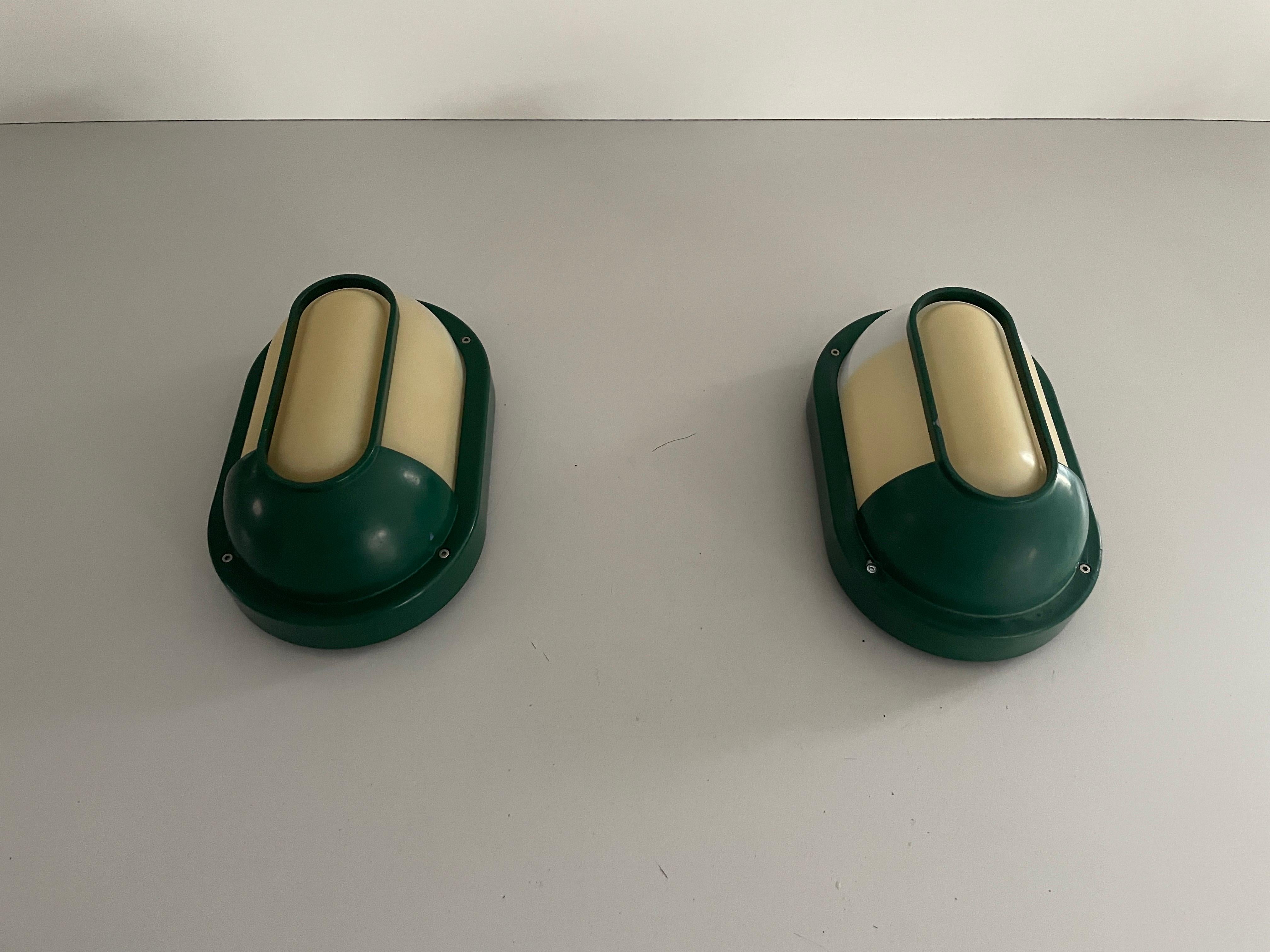 Space Age Plexiglass & Green Metal Pair of Sconces by Bonalux, 1980s, Germany For Sale