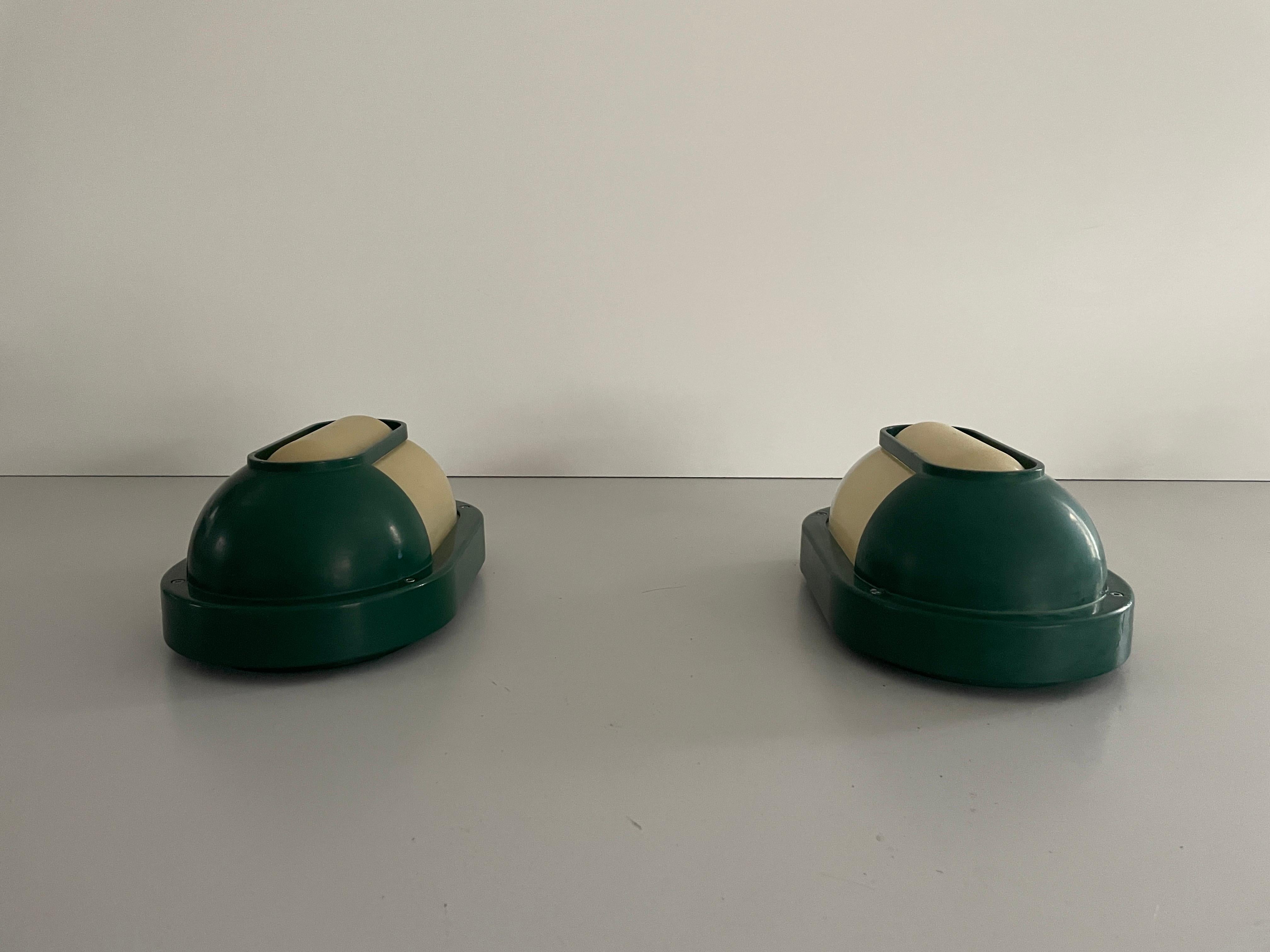 Late 20th Century Plexiglass & Green Metal Pair of Sconces by Bonalux, 1980s, Germany For Sale