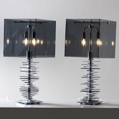 Lampen aus Plexiglas und Stahlsockel, 2er-Set