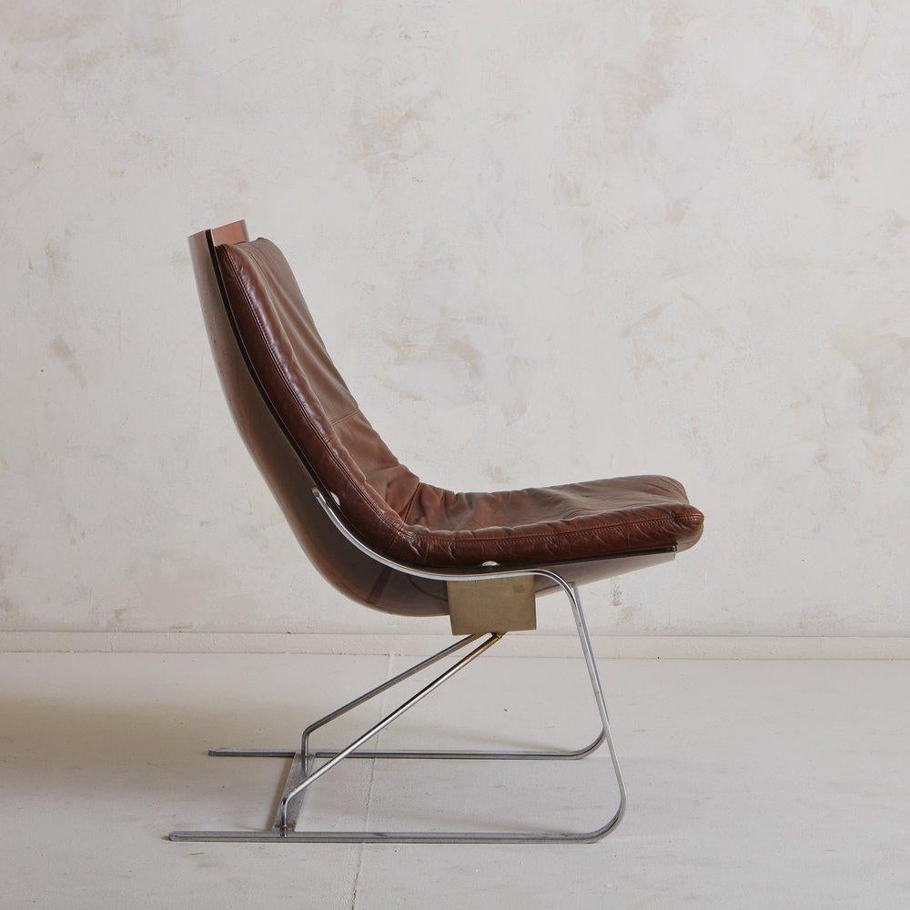 Italian Plexiglass Lounge Chair with Leather Cushion, Italy, 20th Century