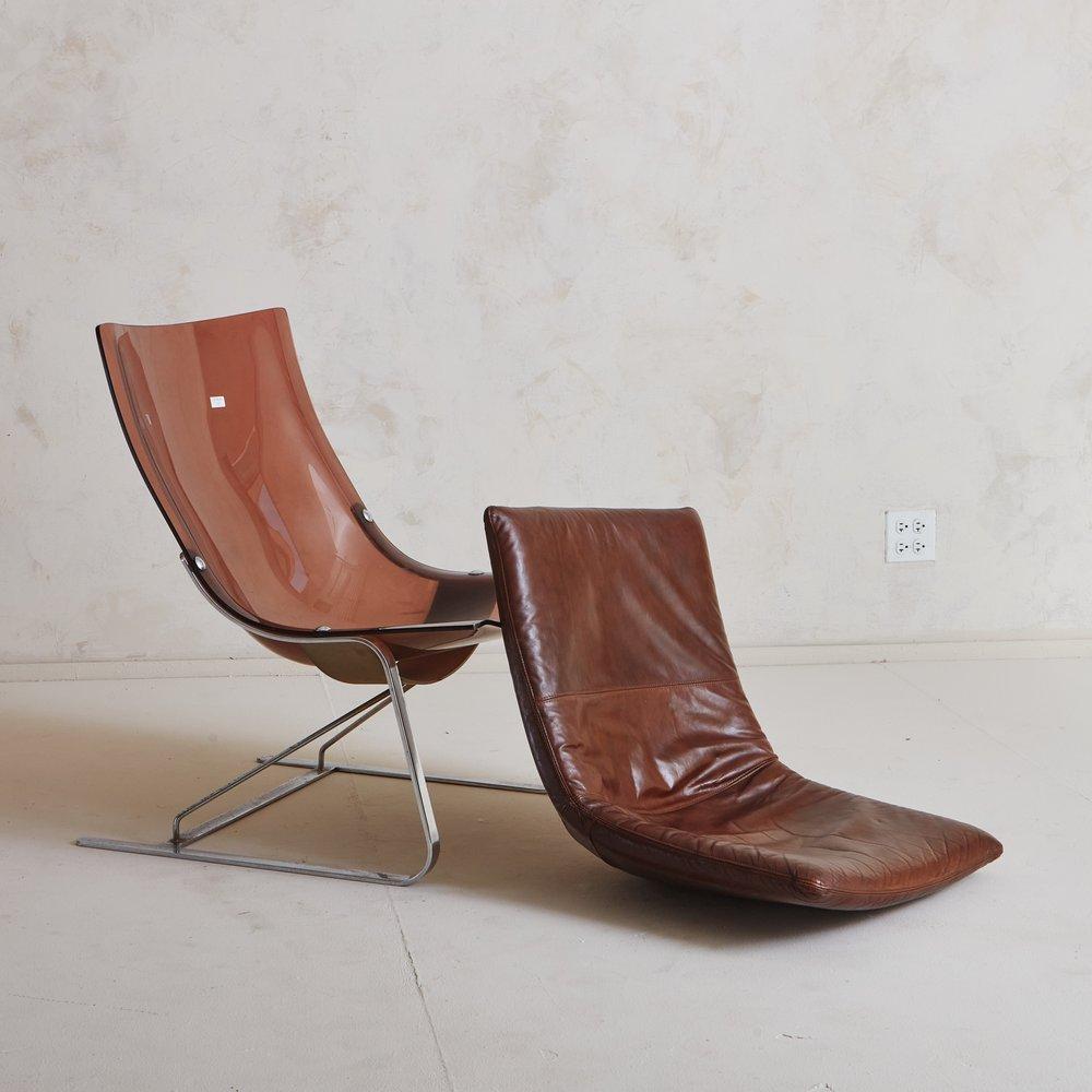 Plexiglass Lounge Chair with Leather Cushion, Italy, 20th Century 4