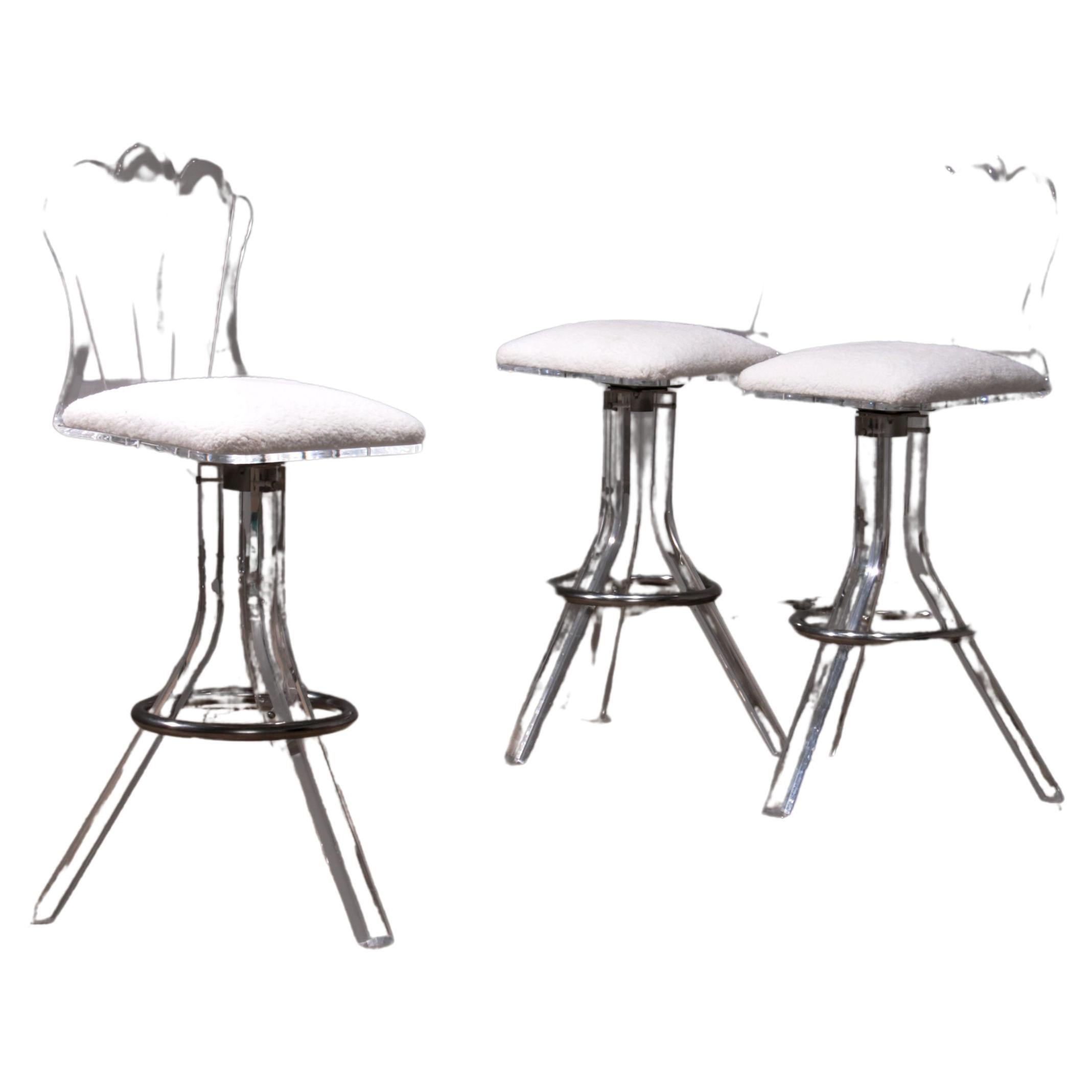 Plexiglass lucite bar stools and chrome swivel bar chairs, Hill Manufacturers For Sale