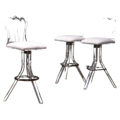 Vintage Plexiglass lucite bar stools and chrome swivel bar chairs, Hill Manufacturers