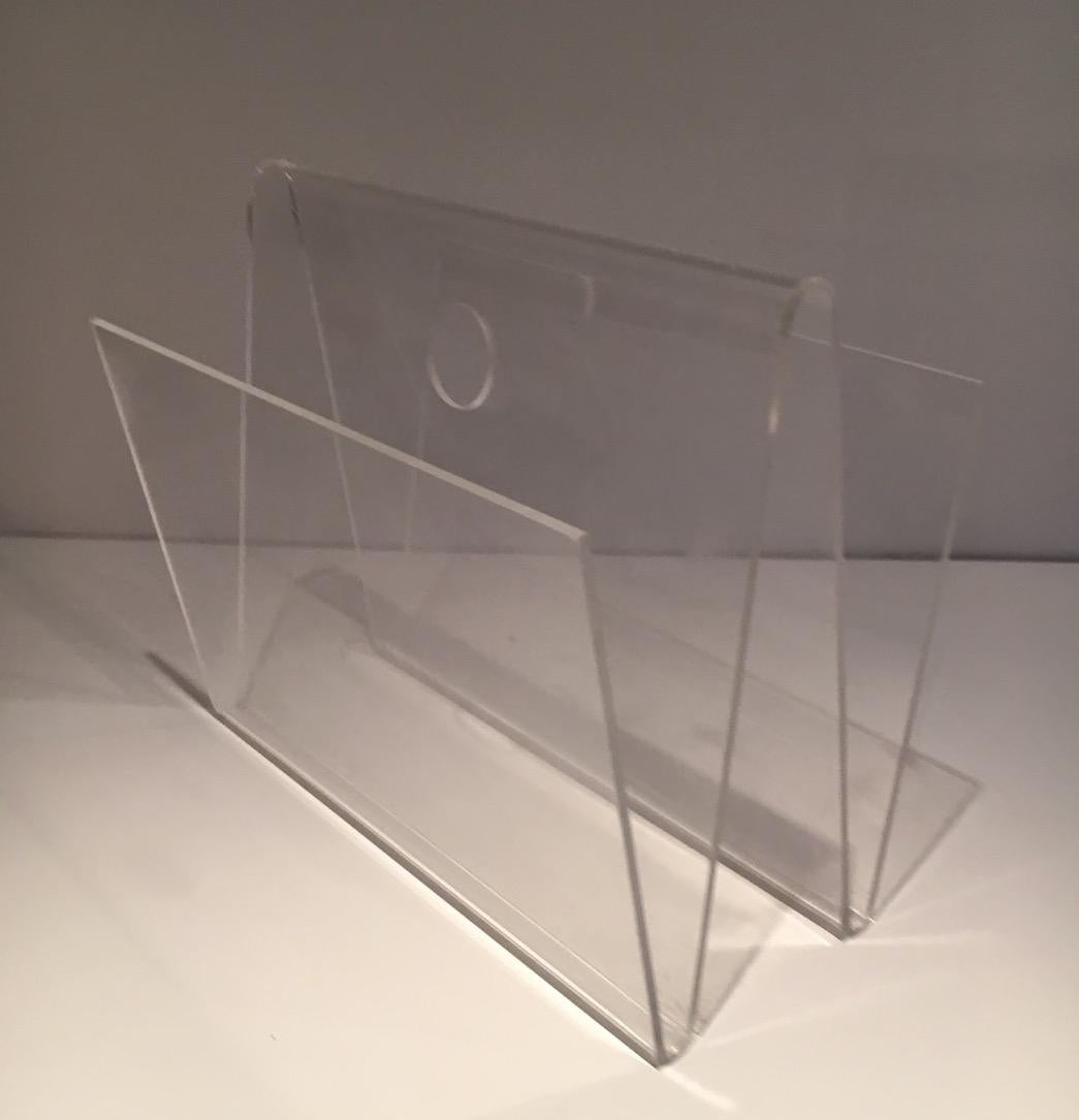 Lucite Plexiglass Magazine Rack, Ftrench Work, Circa 1970 For Sale