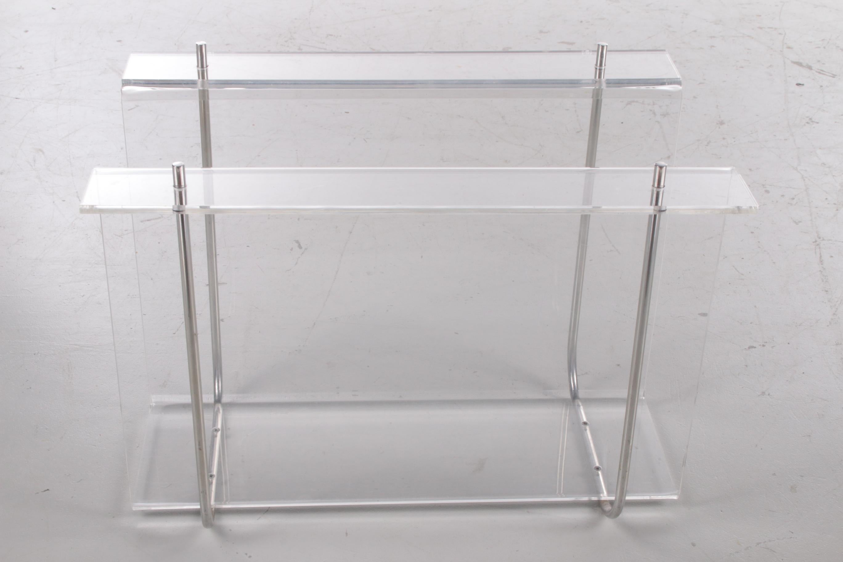 Plexiglass Magazine Rack with Metal Accents, 1970 In Good Condition In Oostrum-Venray, NL