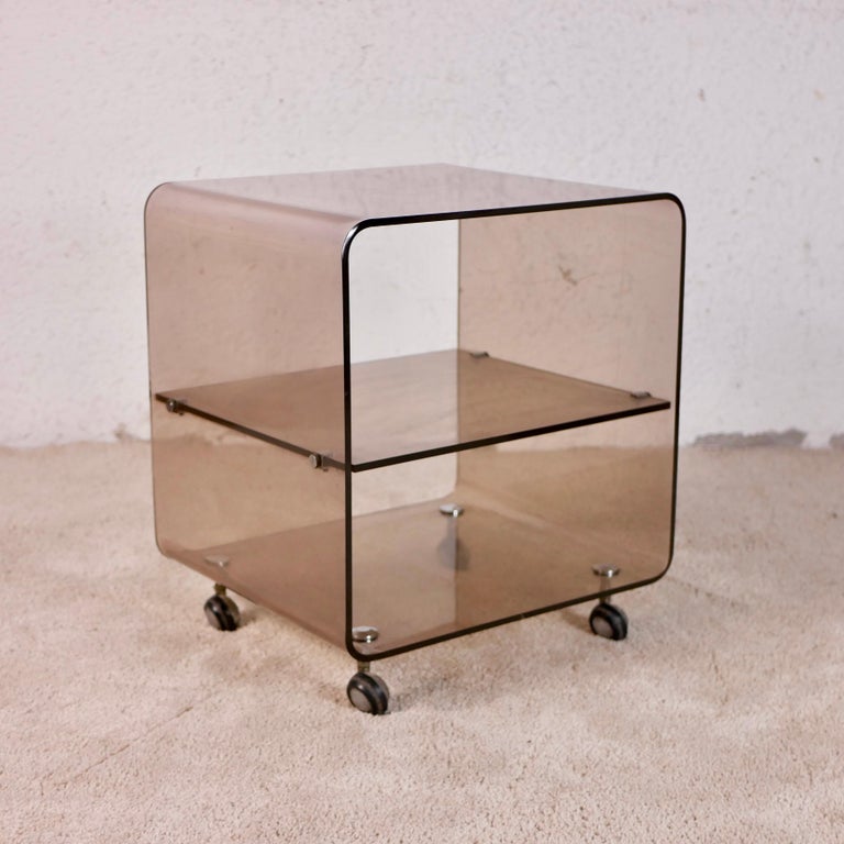 Plexiglass Side Table on Wheels by Michel Dumas for Roche Bobois, 1970s