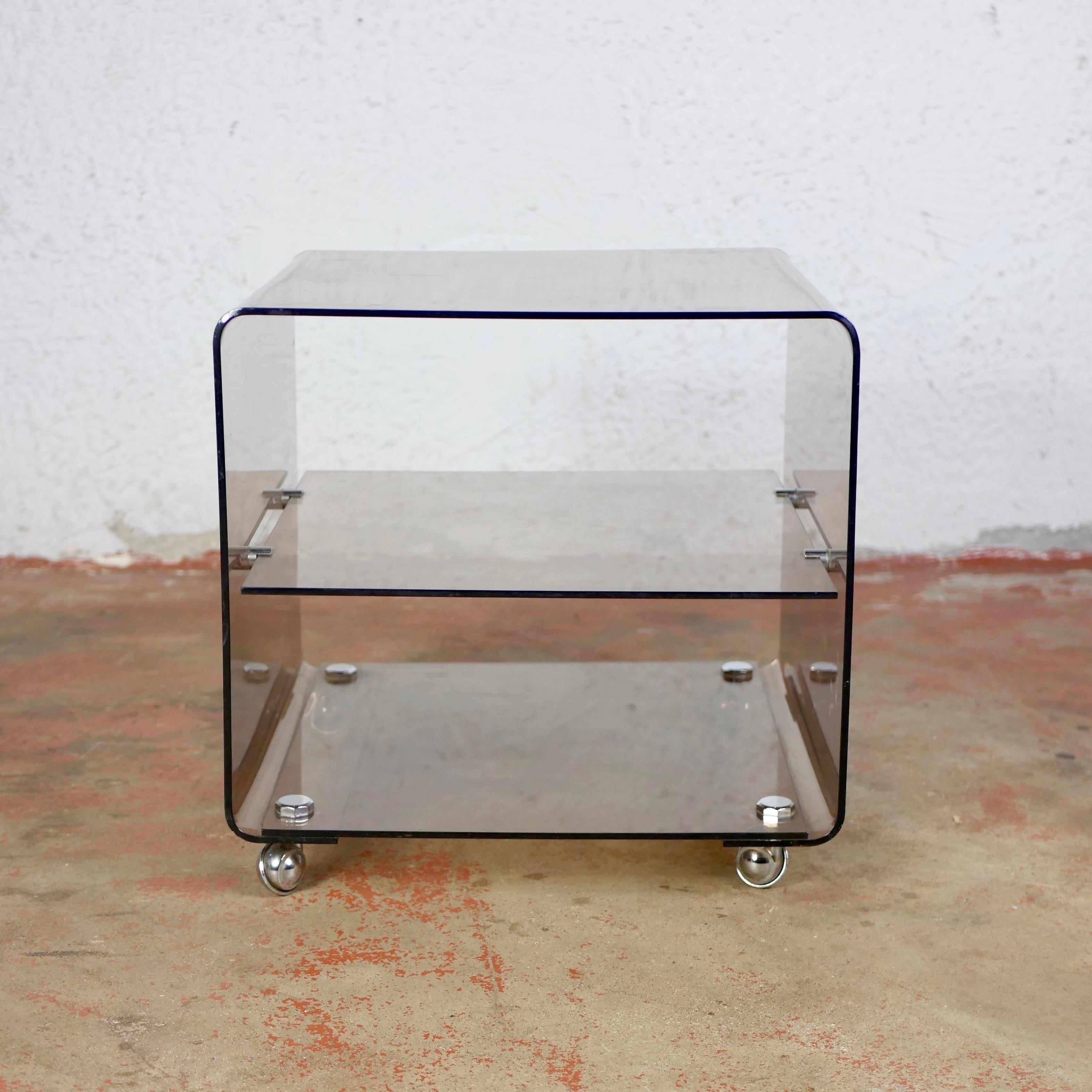 Space Age Plexiglass side table on wheels by Roche Bobois, France, 1970
