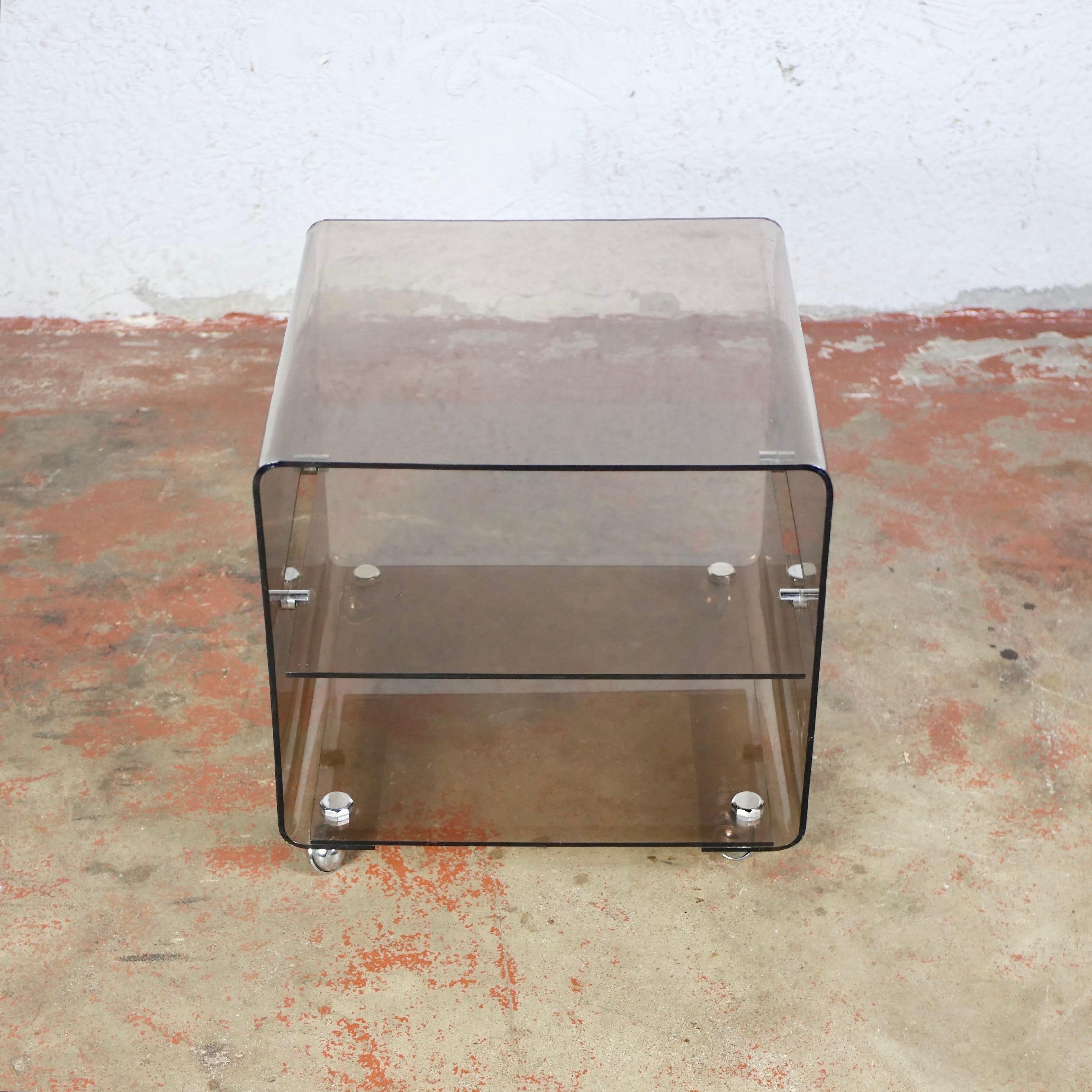 French Plexiglass side table on wheels by Roche Bobois, France, 1970