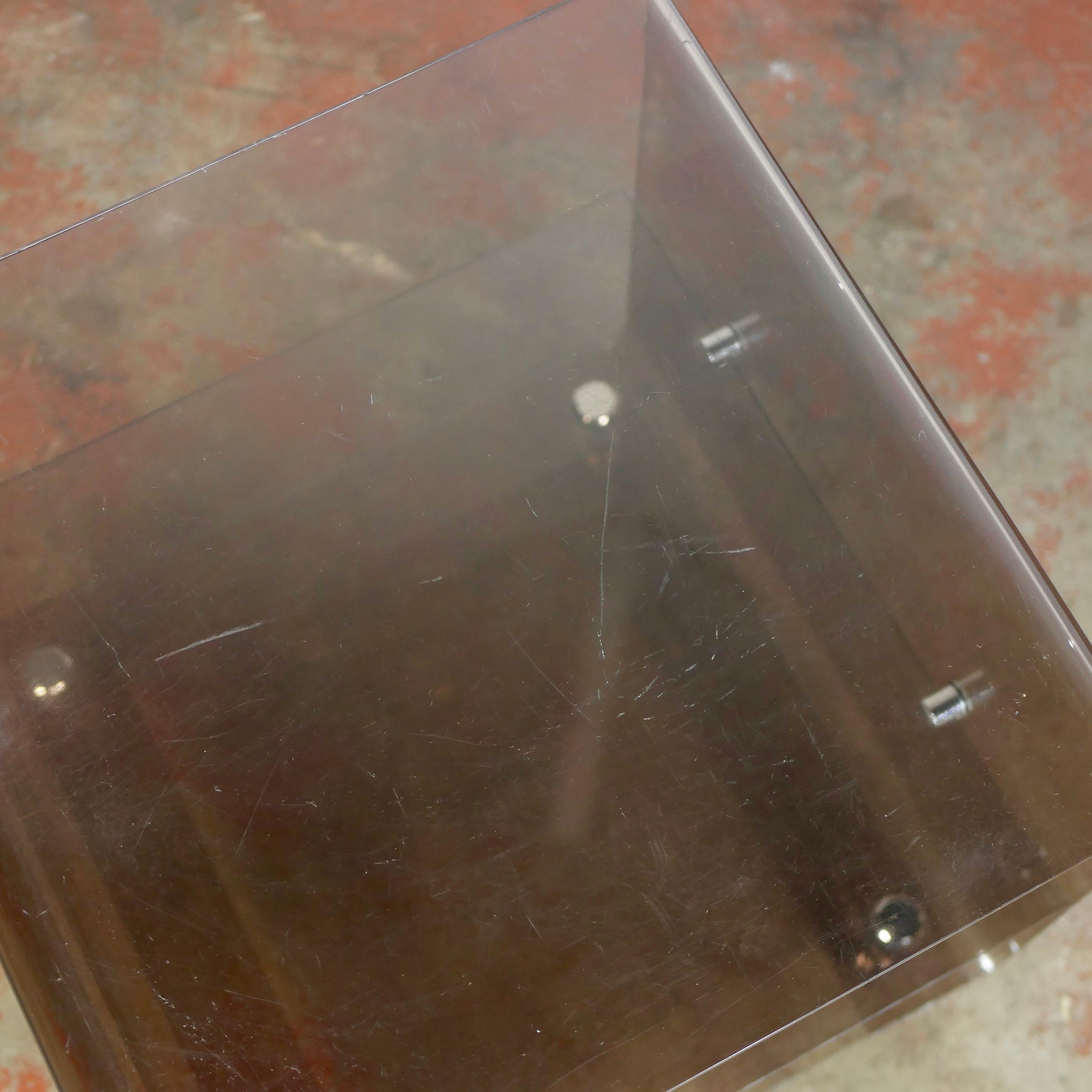 Metal Plexiglass side table on wheels by Roche Bobois, France, 1970