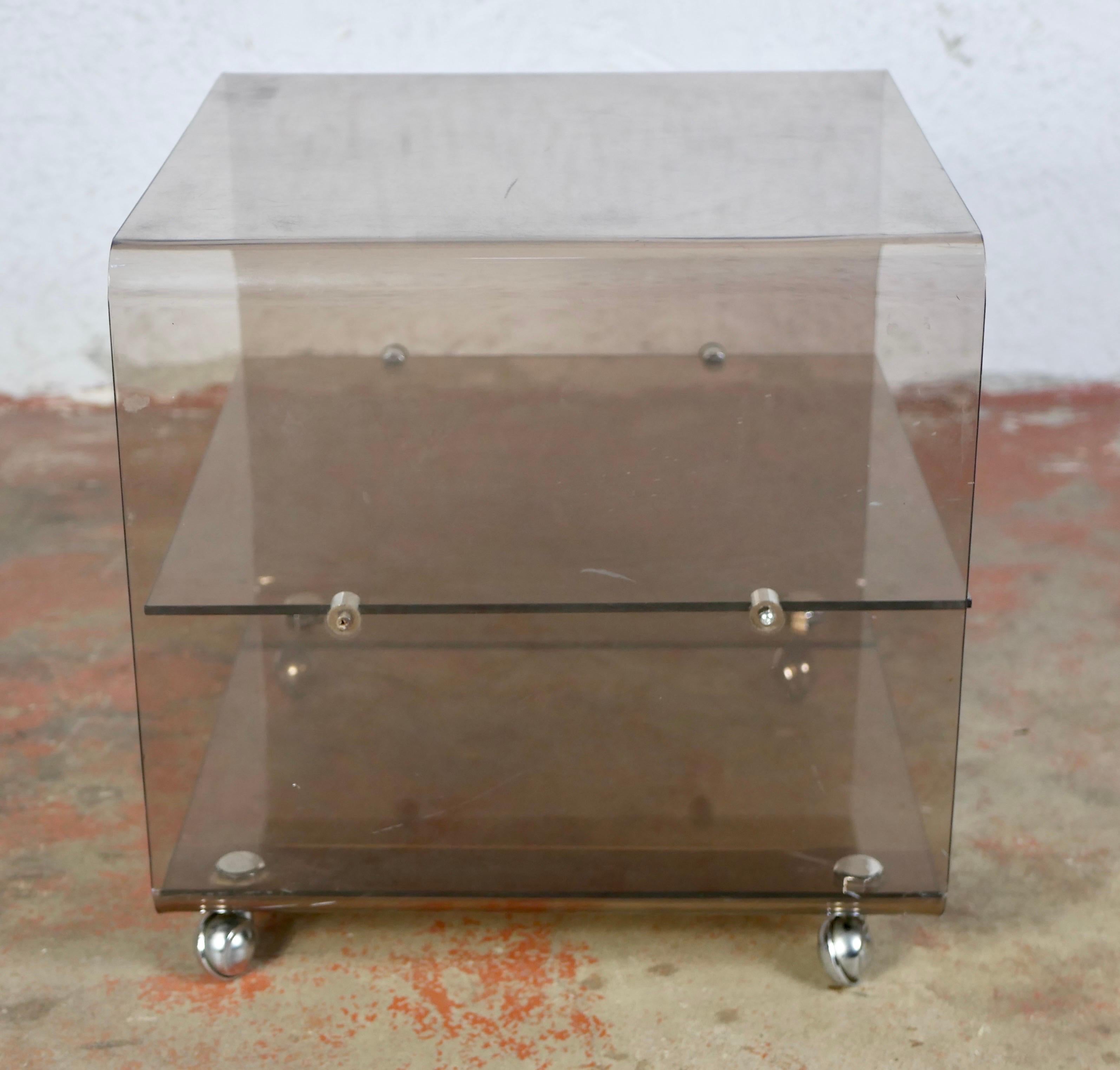 Plexiglass side table on wheels by Roche Bobois, France, 1970 1