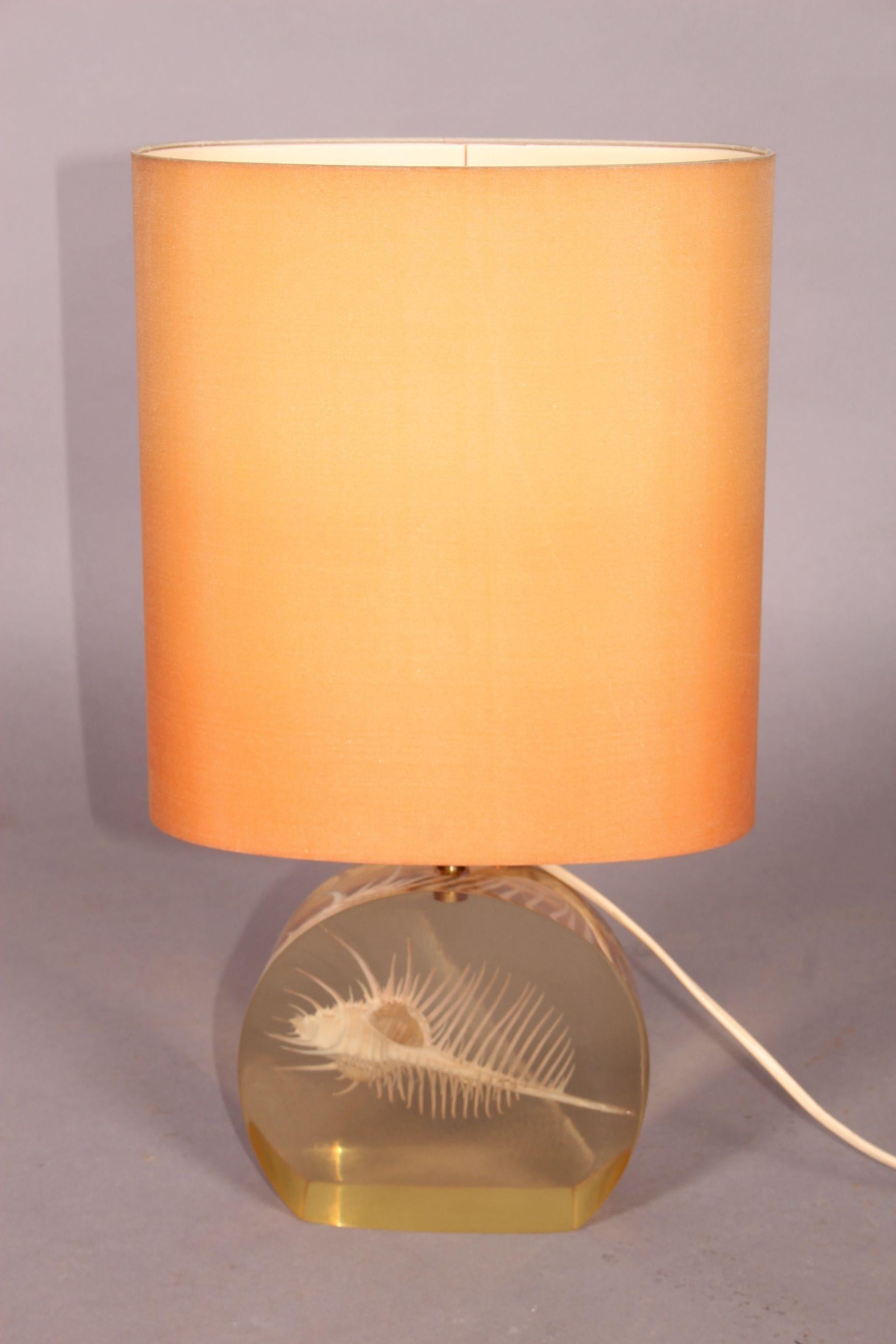 Plexiglass table lamp, dimensions without shade H23, D17, W6.