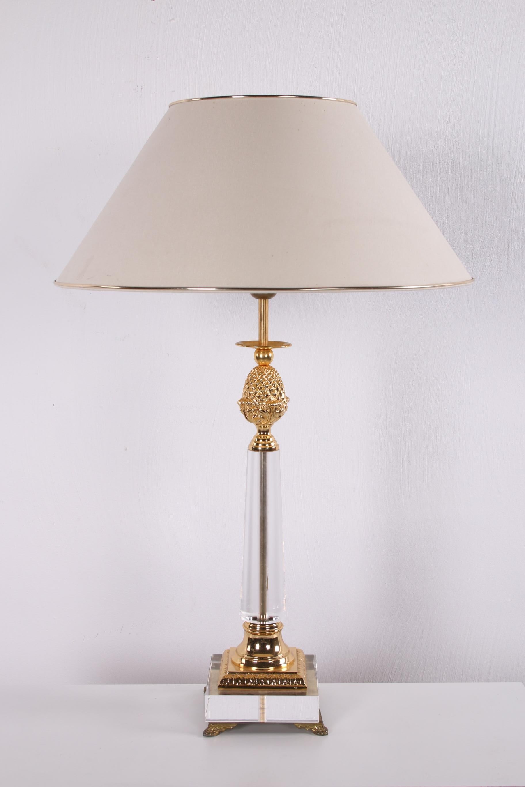 Mid-Century Modern Plexiglass Table Lamp with Golden Elements Hollywood Regency Style For Sale
