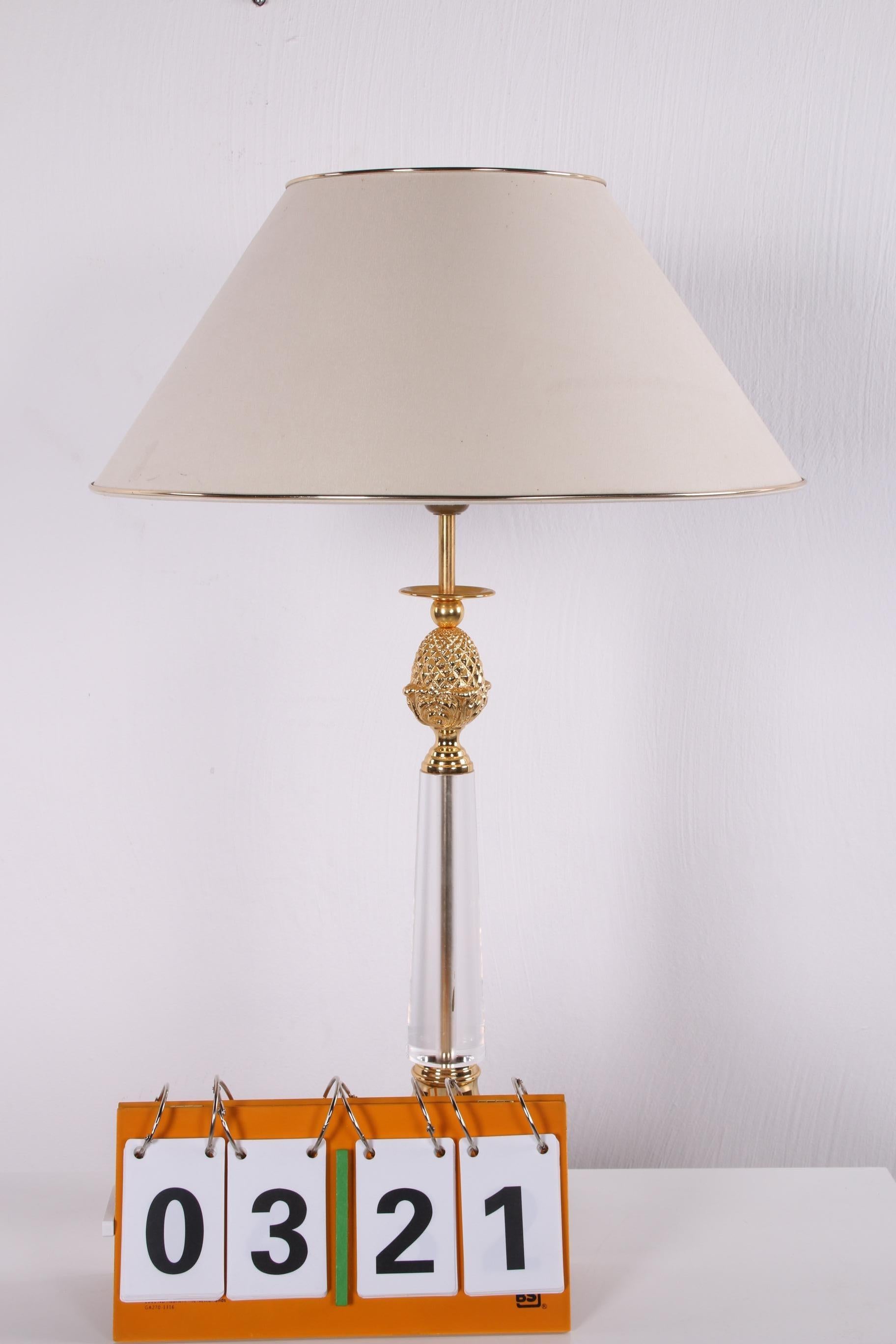 Italian Plexiglass Table Lamp with Golden Elements Hollywood Regency Style For Sale