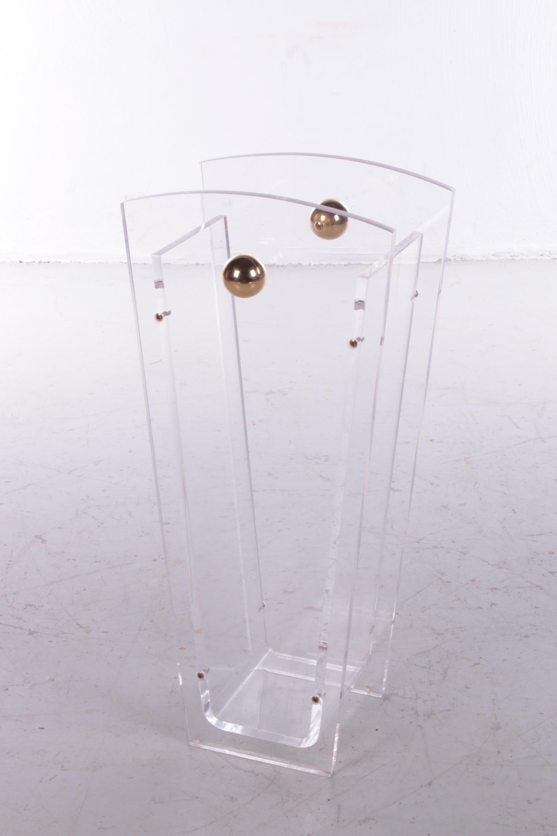 Mid-Century Modern Lutcite or Plexiglass Umbrella Stand Charles Hollis Jones with Brass Accents   For Sale