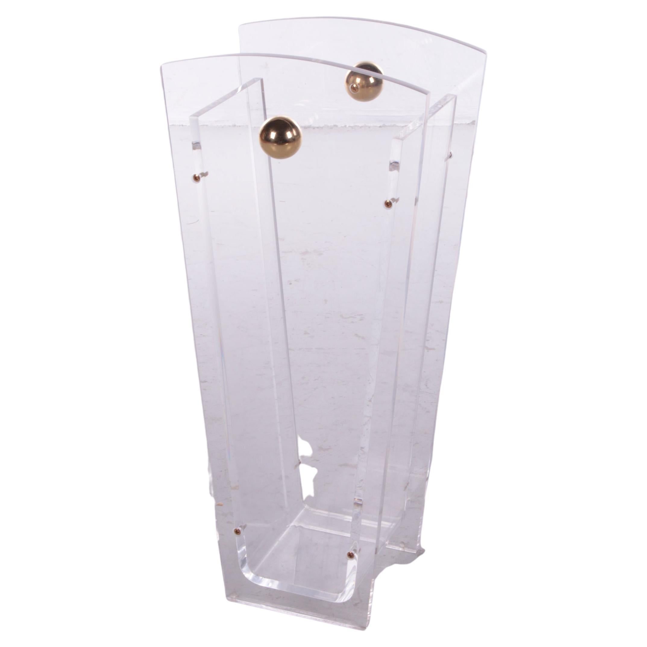 Lutcite or Plexiglass Umbrella Stand Charles Hollis Jones with Brass Accents For Sale