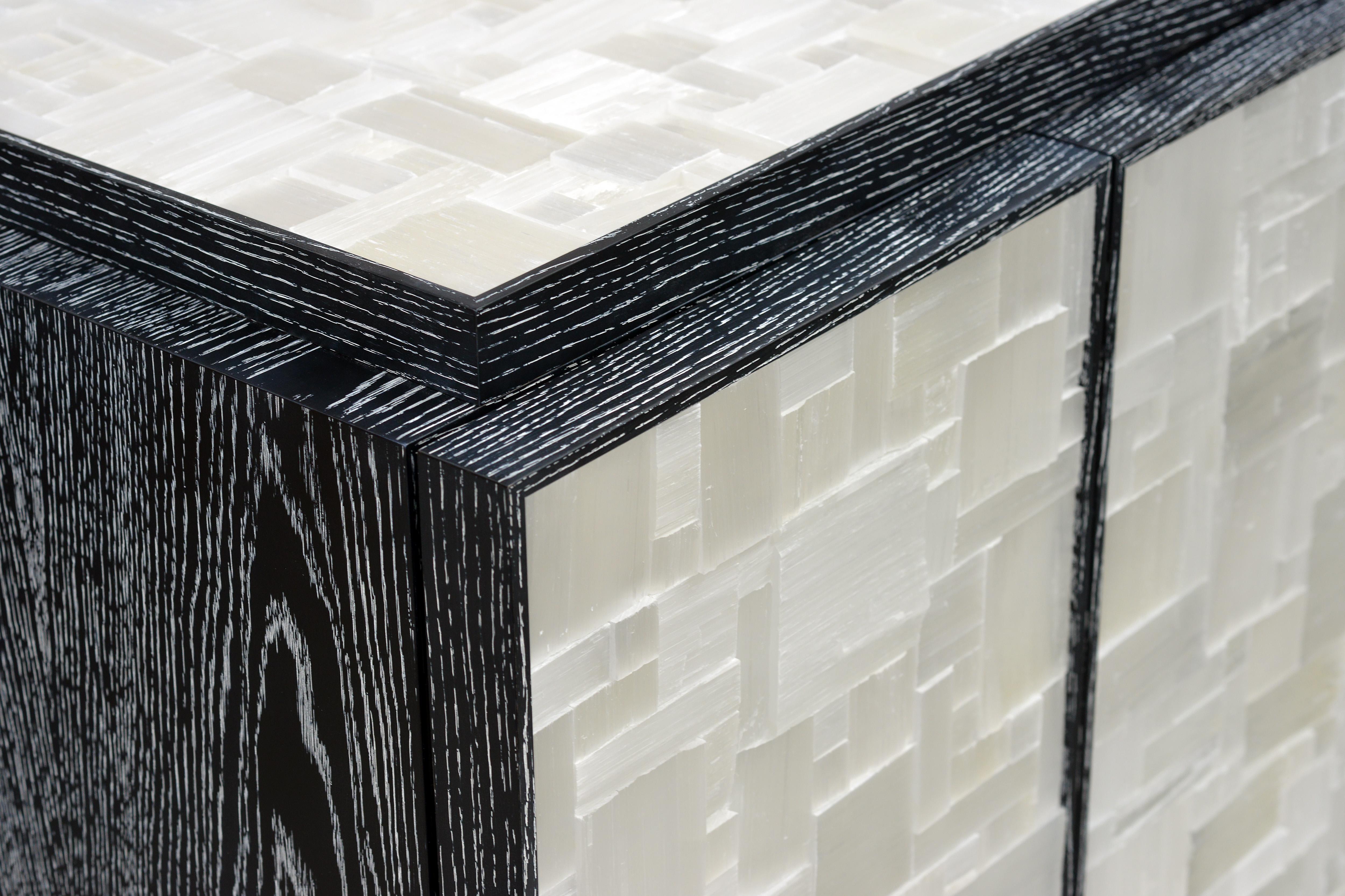 Plexus Cabinet, Cerused Oak with Selenite Inlay 2