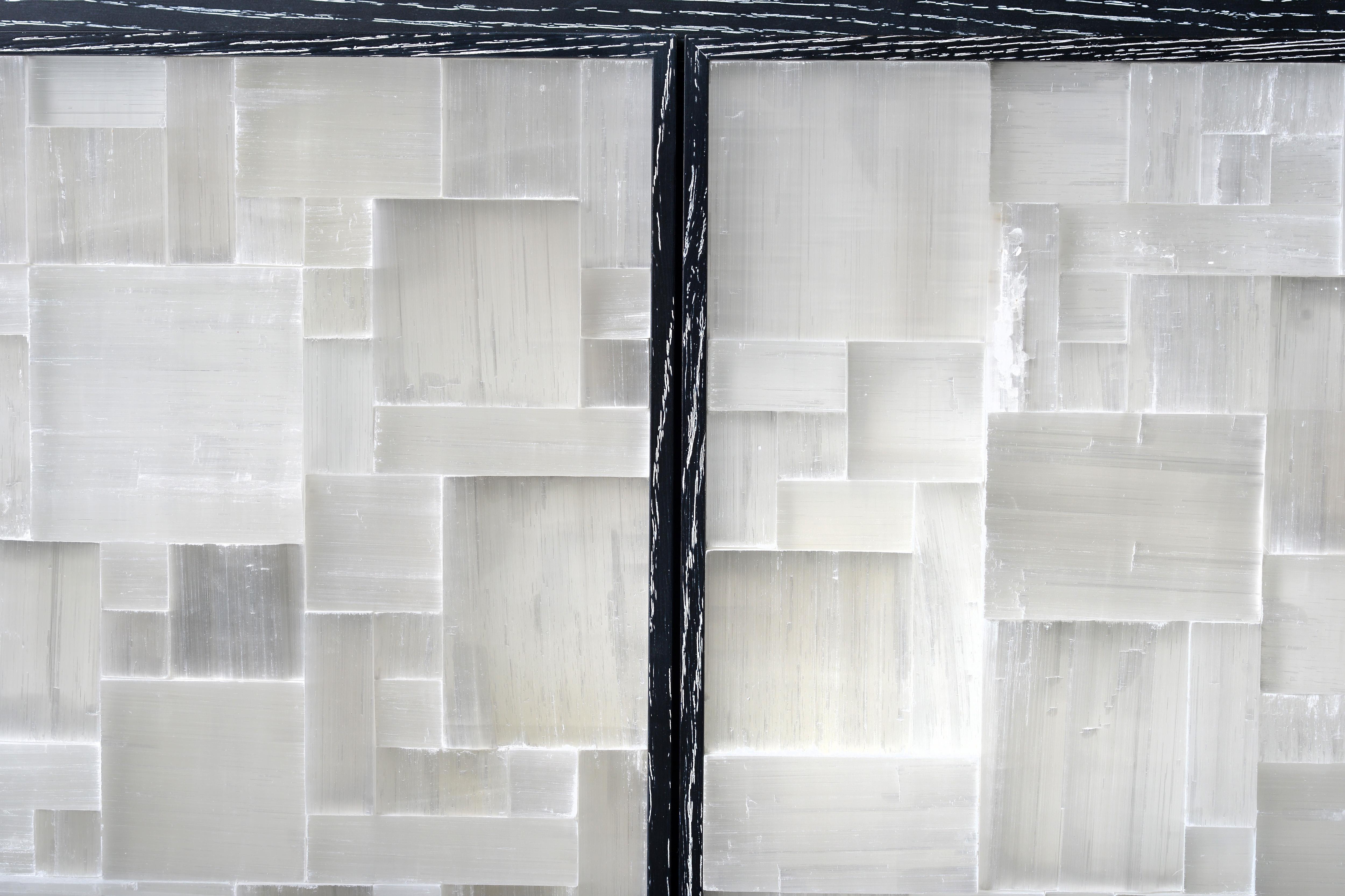 British Plexus Cabinet, Cerused Oak with Selenite Inlay