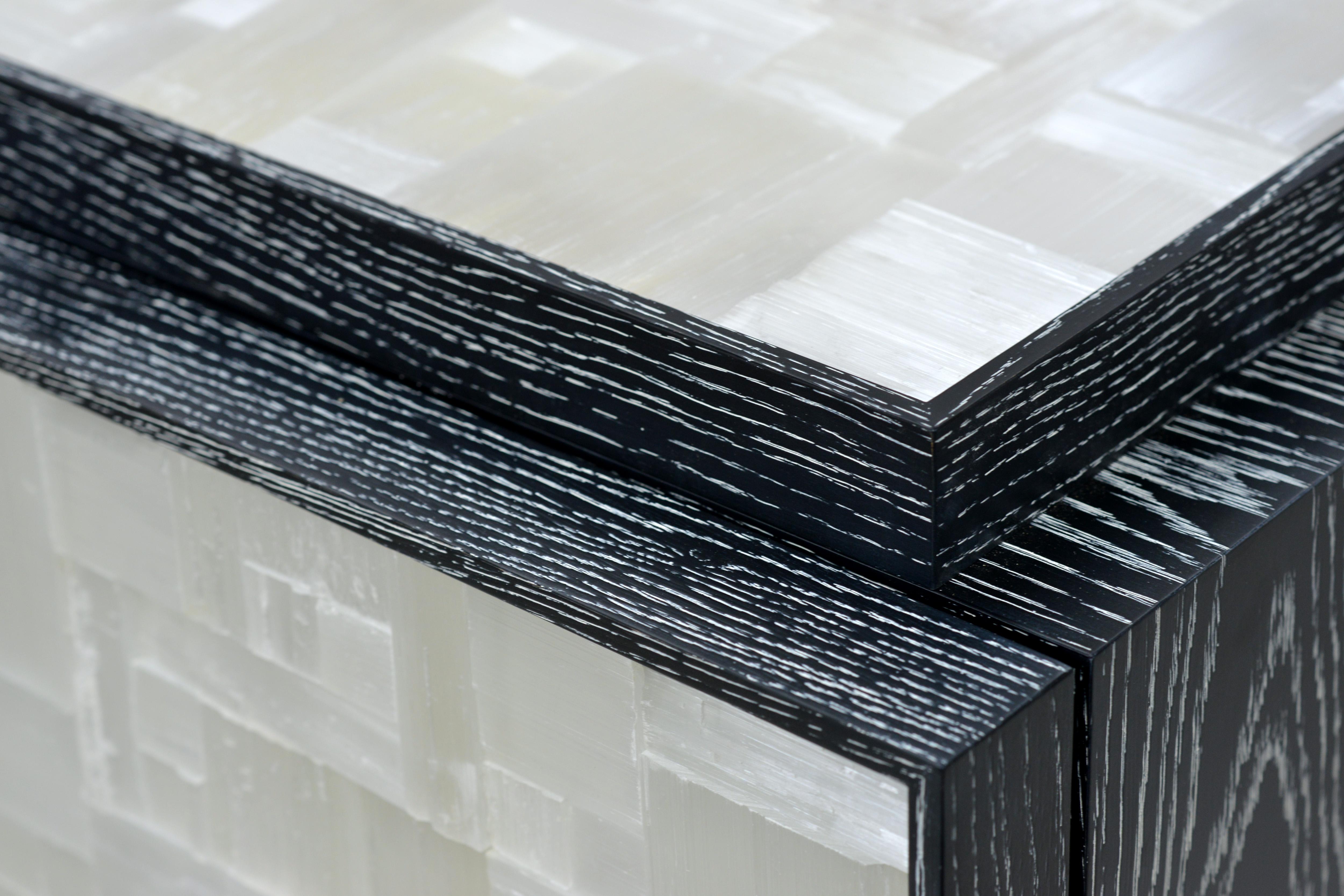 Contemporary Plexus Cabinet, Cerused Oak with Selenite Inlay