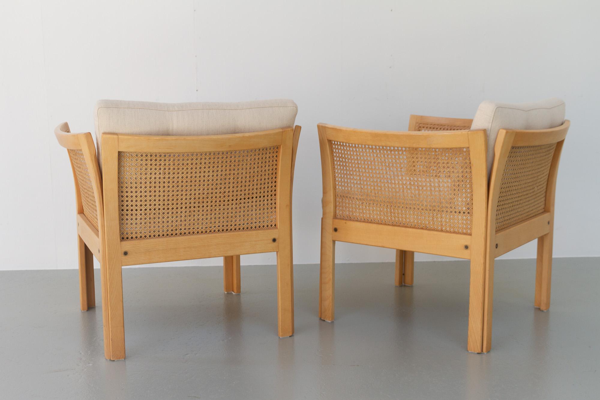 Cane Plexus Easy Chairs by Illum Wikkelsø for CFC Silkeborg 1970s, Set of 2 For Sale